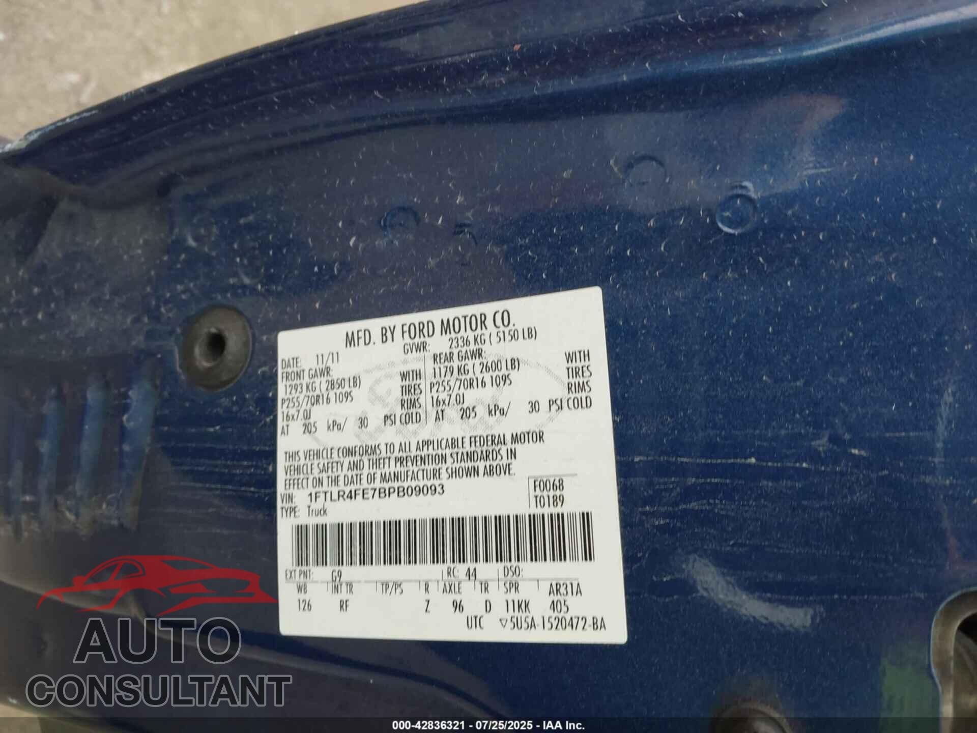 FORD RANGER 2011 - 1FTLR4FE7BPB09093