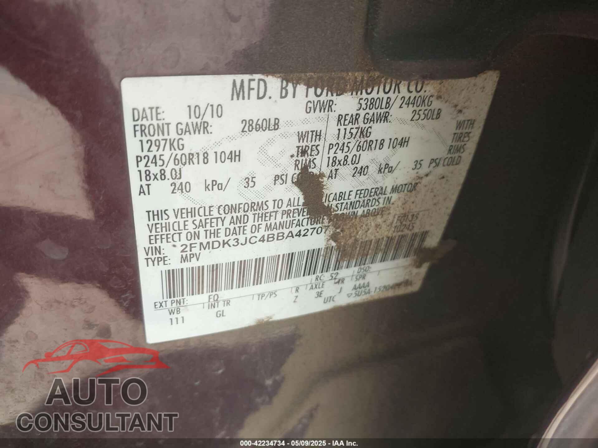 FORD EDGE 2011 - 2FMDK3JC4BBA42707