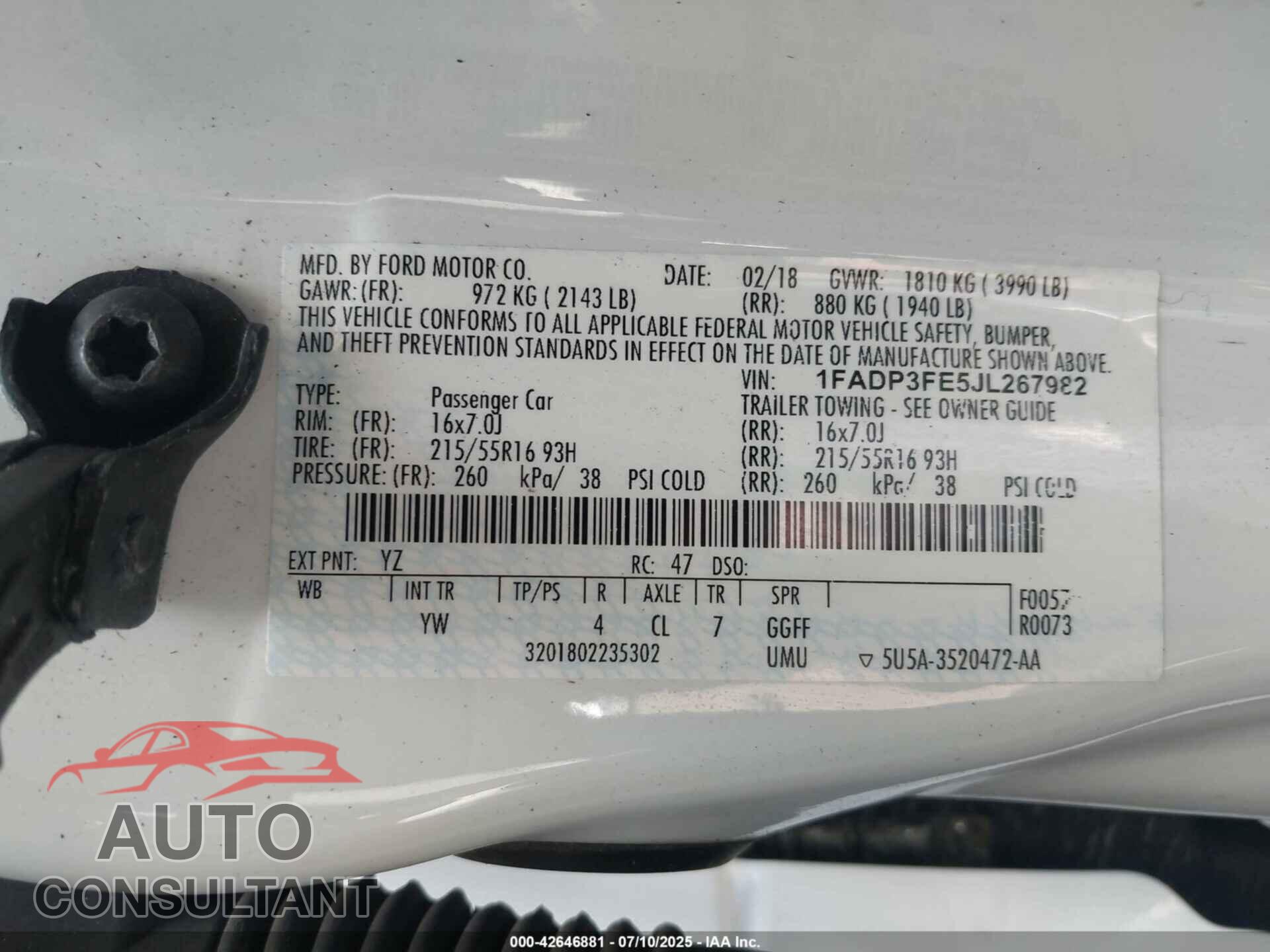 FORD FOCUS 2018 - 1FADP3FE5JL267982