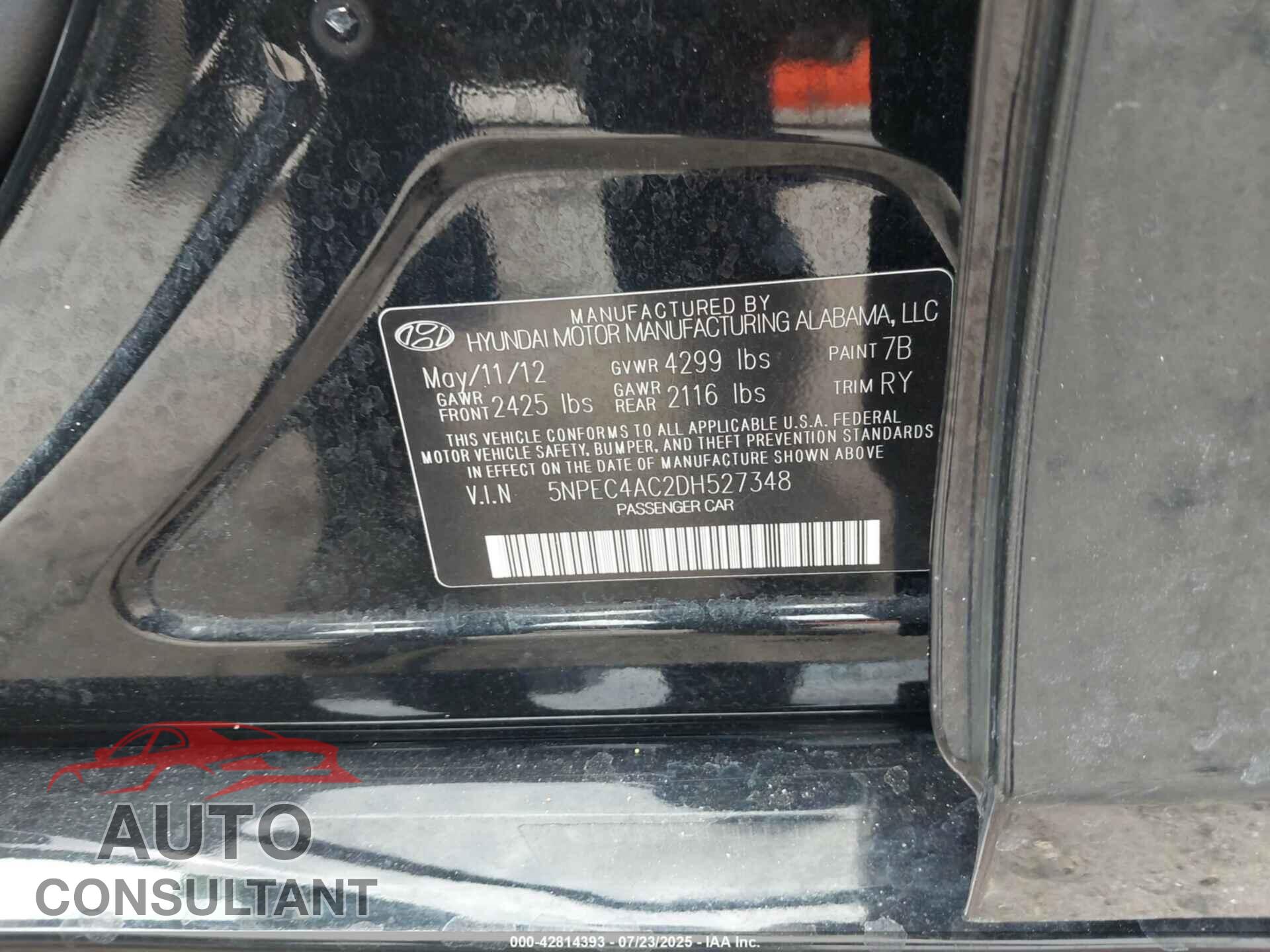 HYUNDAI SONATA 2013 - 5NPEC4AC2DH527348