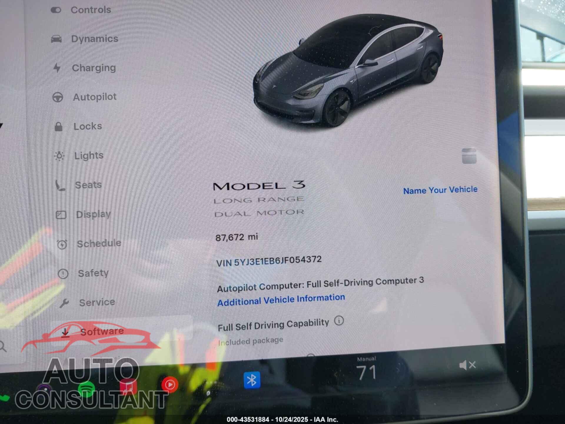 TESLA MODEL 3 2018 - 5YJ3E1EB6JF054372