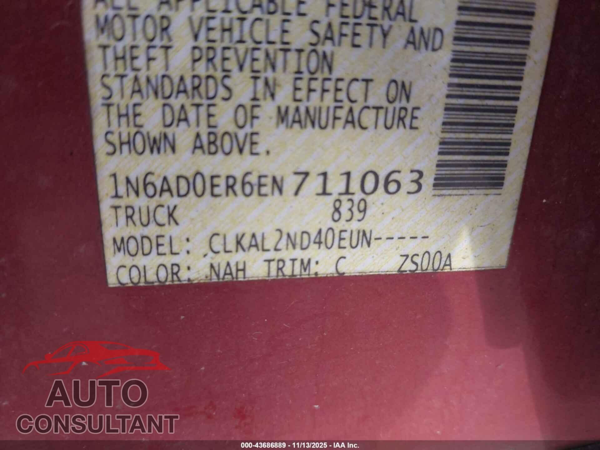 NISSAN FRONTIER 2014 - 1N6AD0ER6EN711063