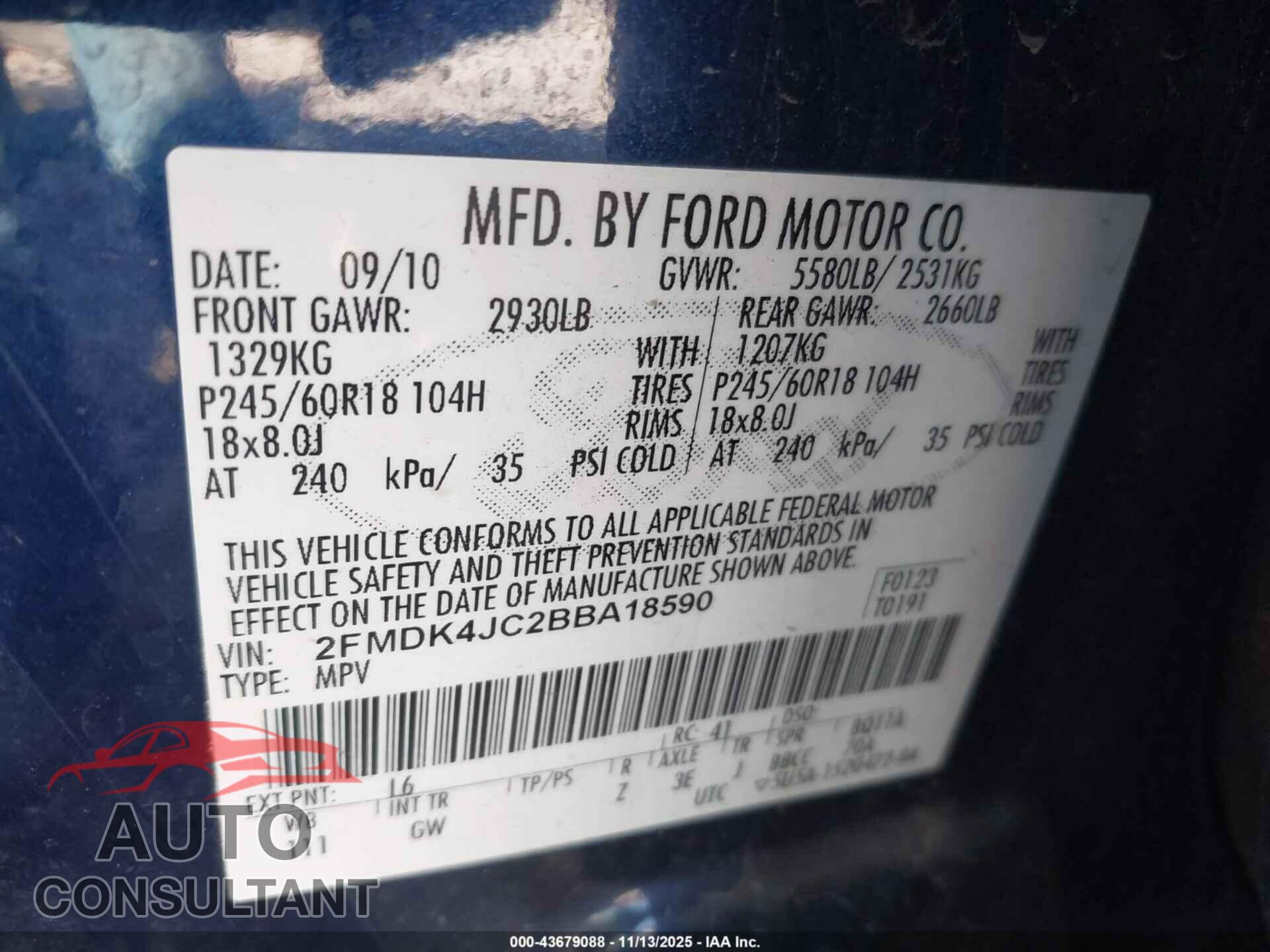 FORD EDGE 2011 - 2FMDK4JC2BBA18590