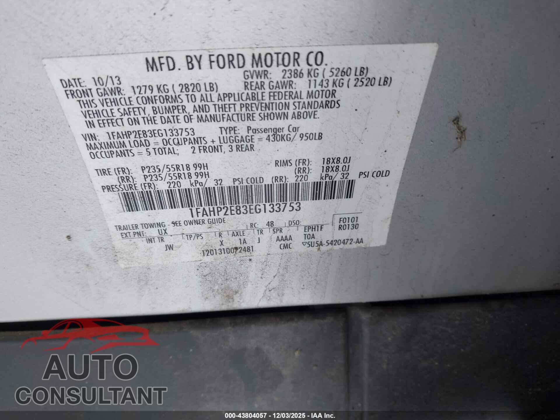 FORD TAURUS 2014 - 1FAHP2E83EG133753