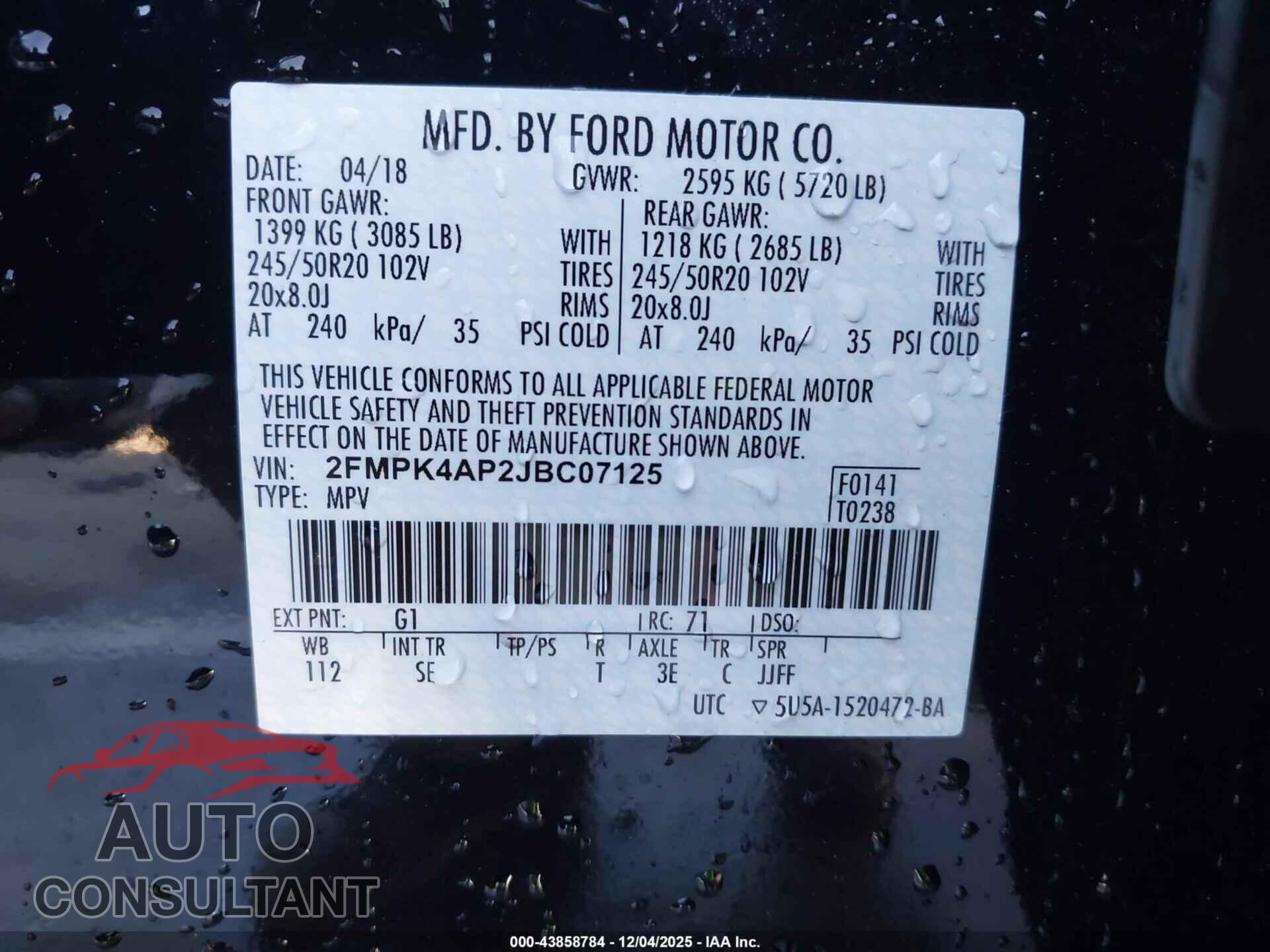 FORD EDGE 2018 - 2FMPK4AP2JBC07125