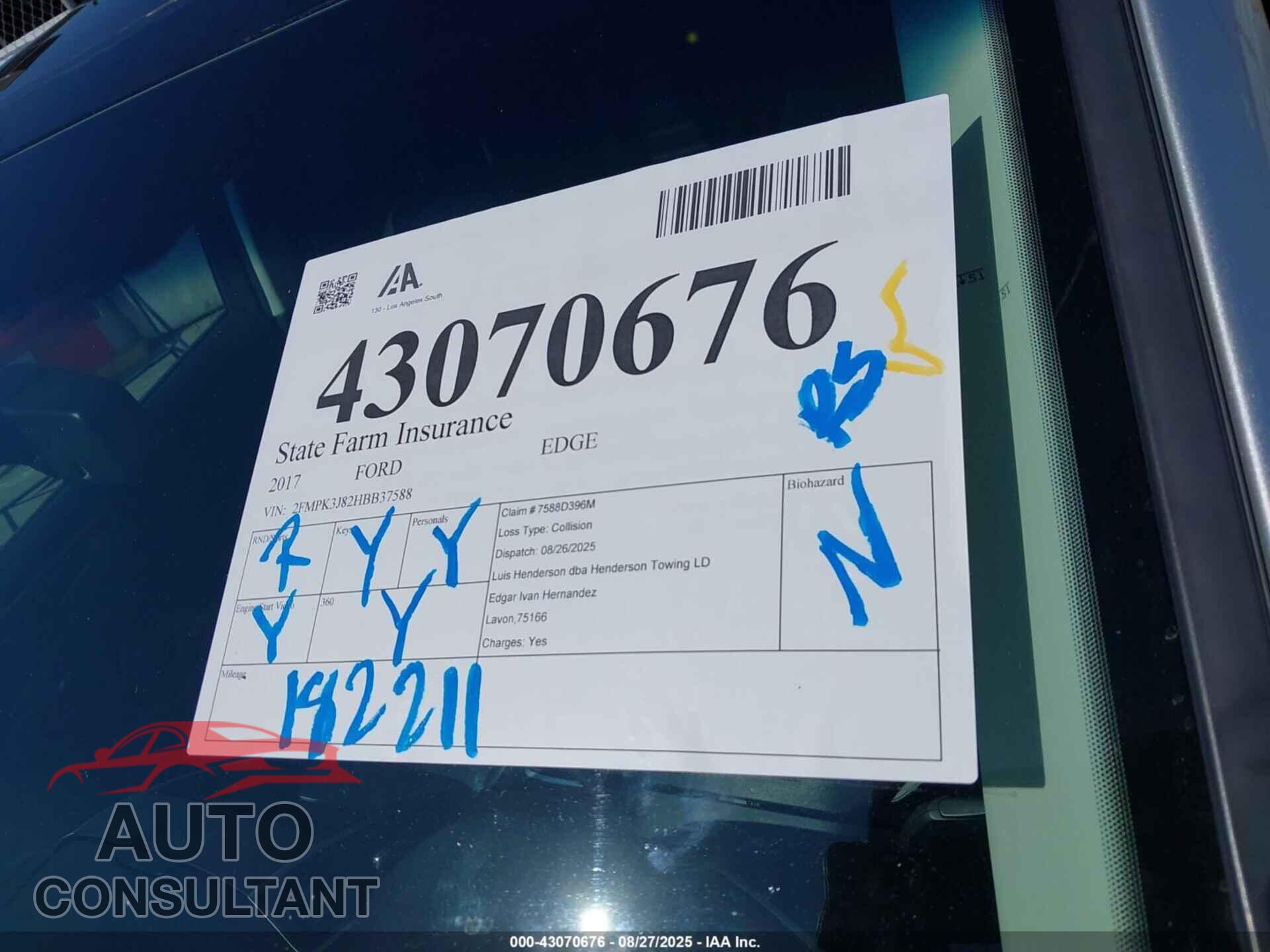 FORD EDGE 2017 - 2FMPK3J82HBB37588