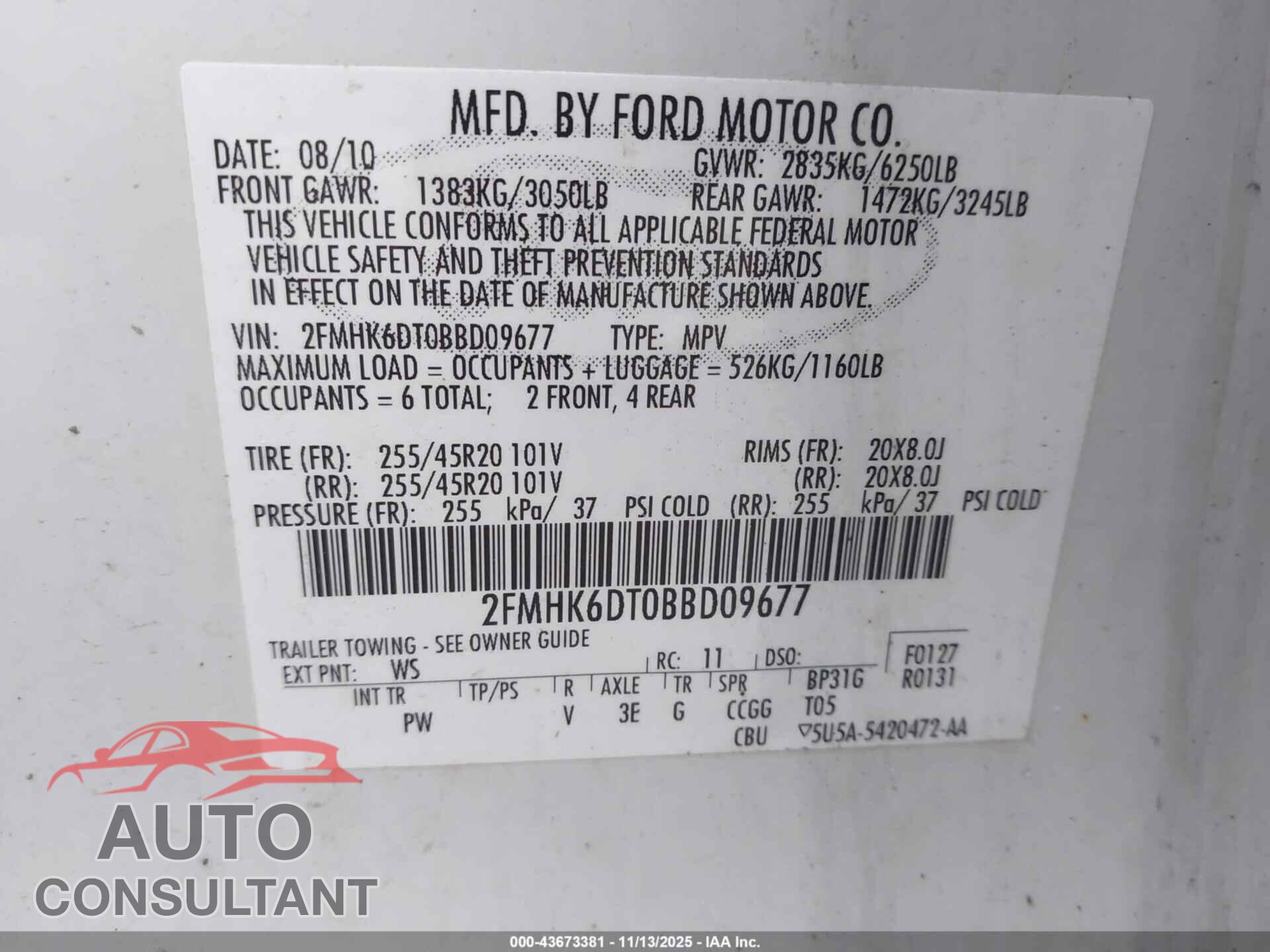 FORD FLEX 2011 - 2FMHK6DT0BBD09677