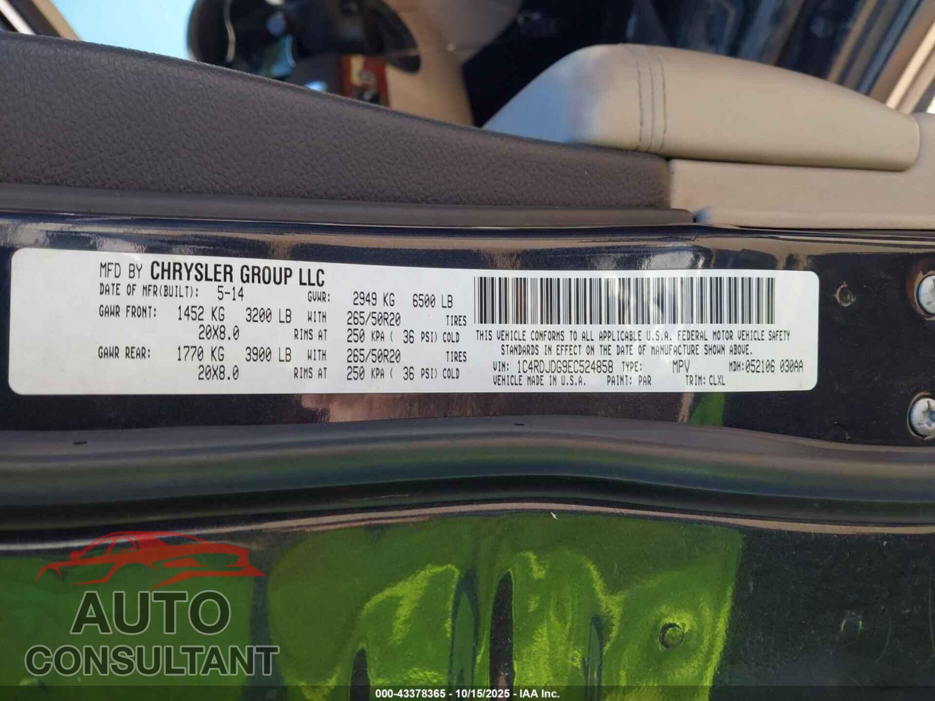 DODGE DURANGO 2014 - 1C4RDJDG9EC524858