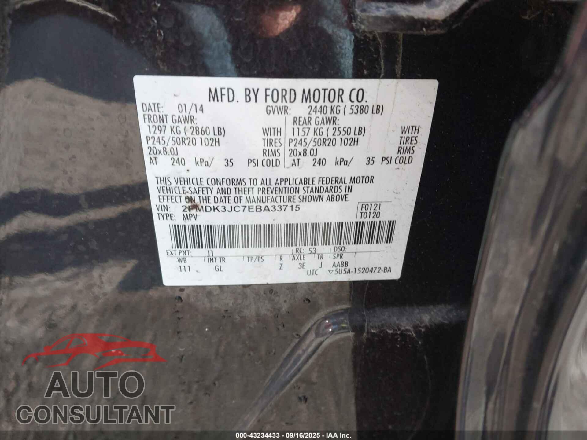 FORD EDGE 2014 - 2FMDK3JC7EBA33715