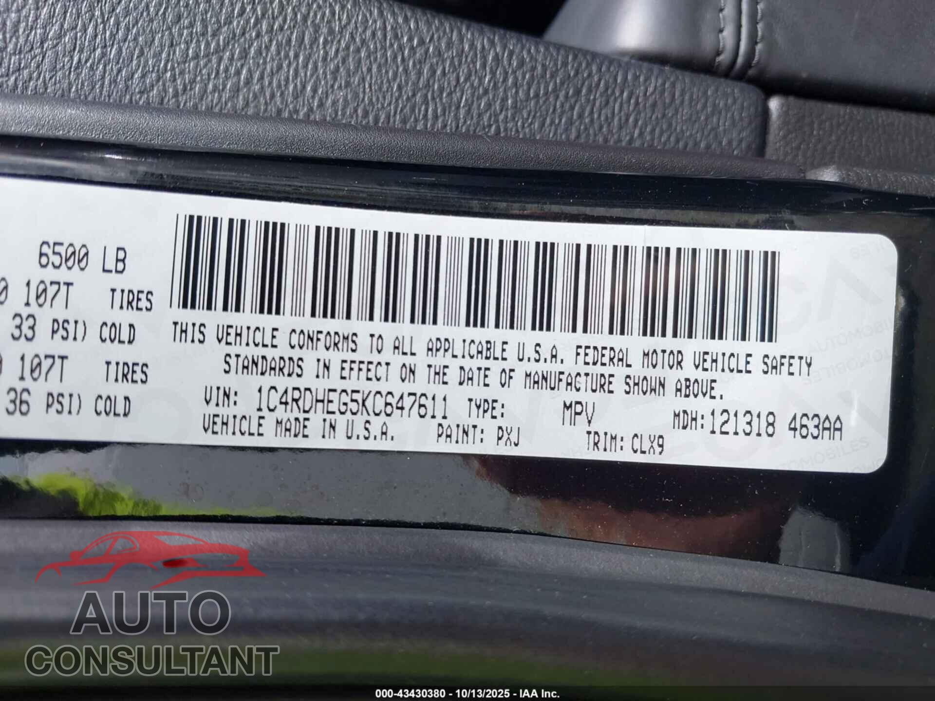 DODGE DURANGO 2019 - 1C4RDHEG5KC647611