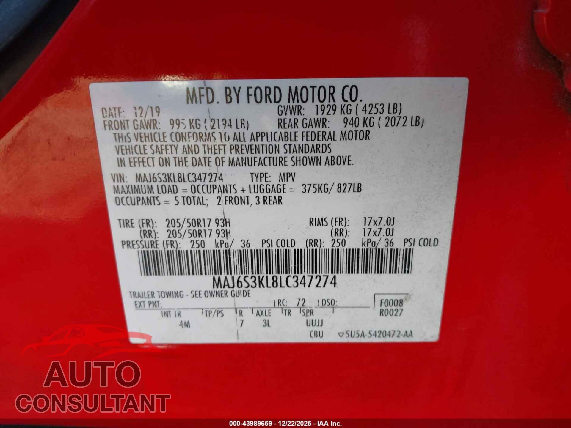 FORD ECOSPORT 2020 - MAJ6S3KL8LC347274