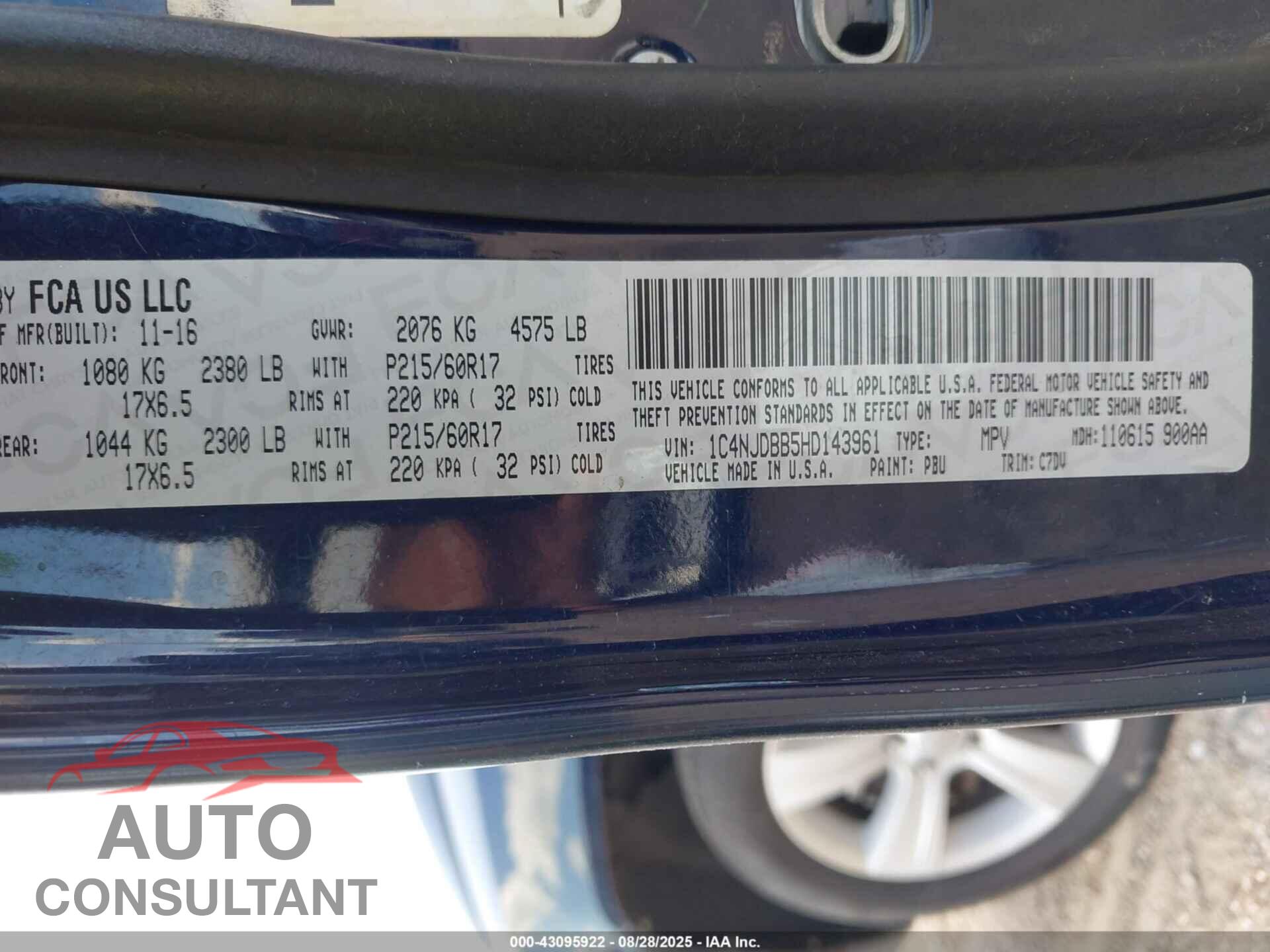 JEEP COMPASS 2017 - 1C4NJDBB5HD143961