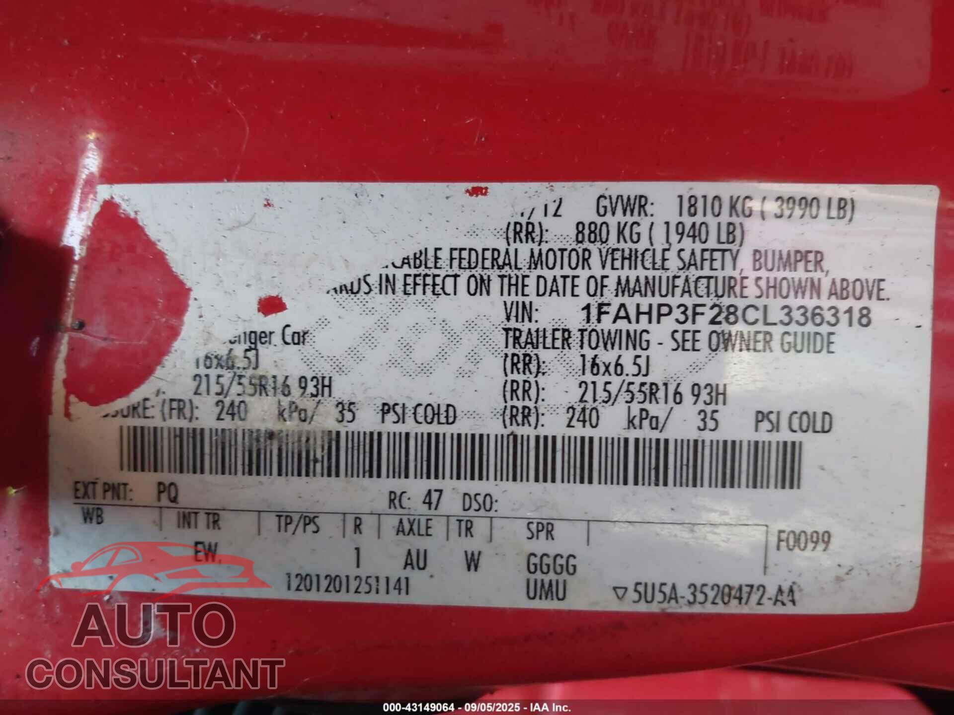 FORD FOCUS 2012 - 1FAHP3F28CL336318