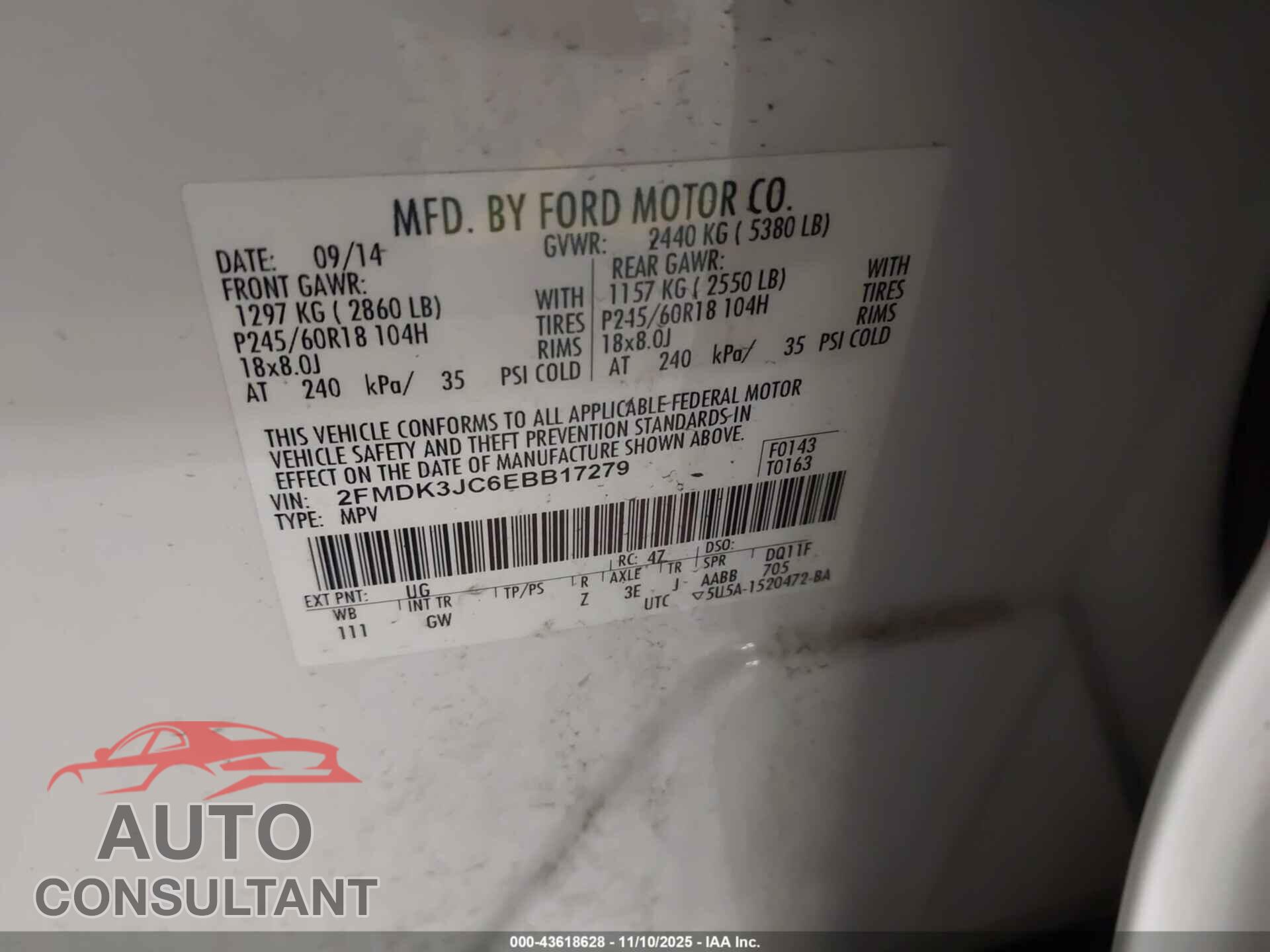 FORD EDGE 2014 - 2FMDK3JC6EBB17279