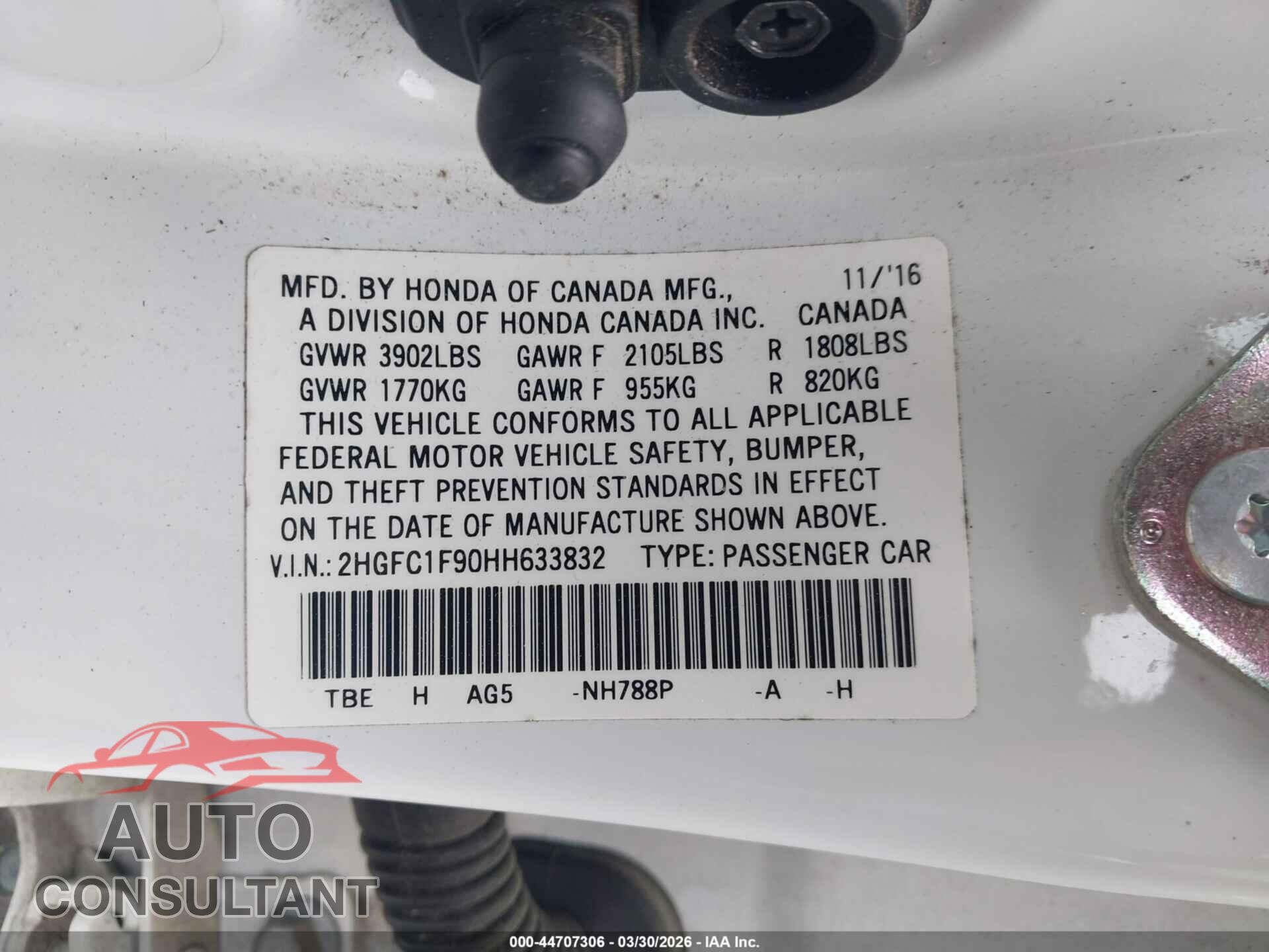 HONDA CIVIC 2017 - 2HGFC1F90HH633832