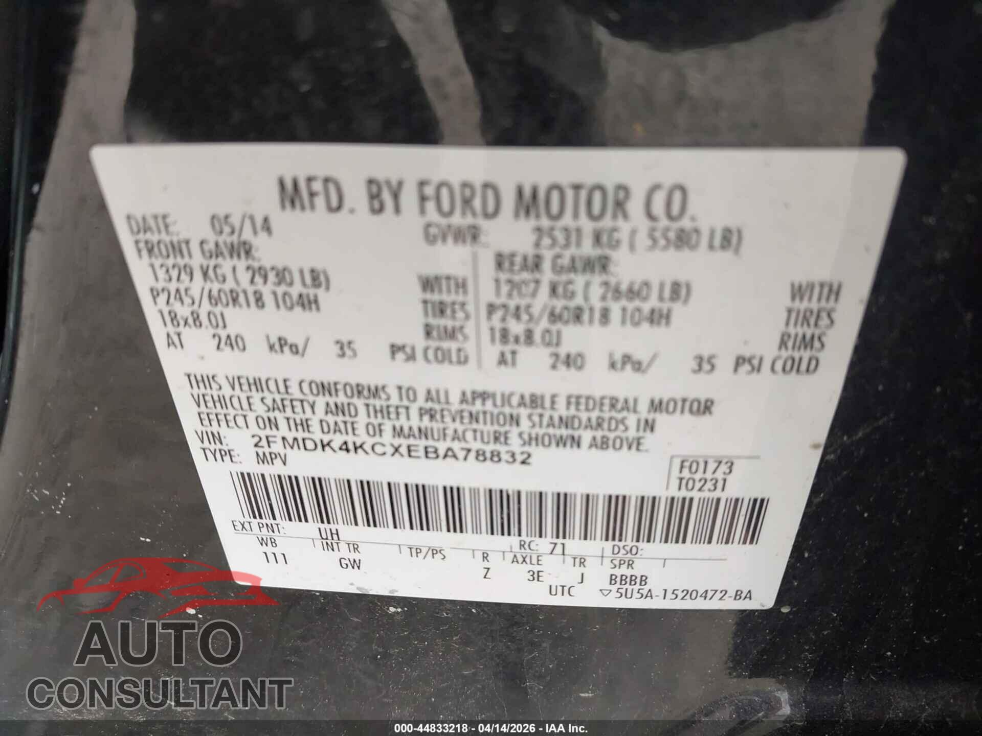 FORD EDGE 2014 - 2FMDK4KCXEBA78832