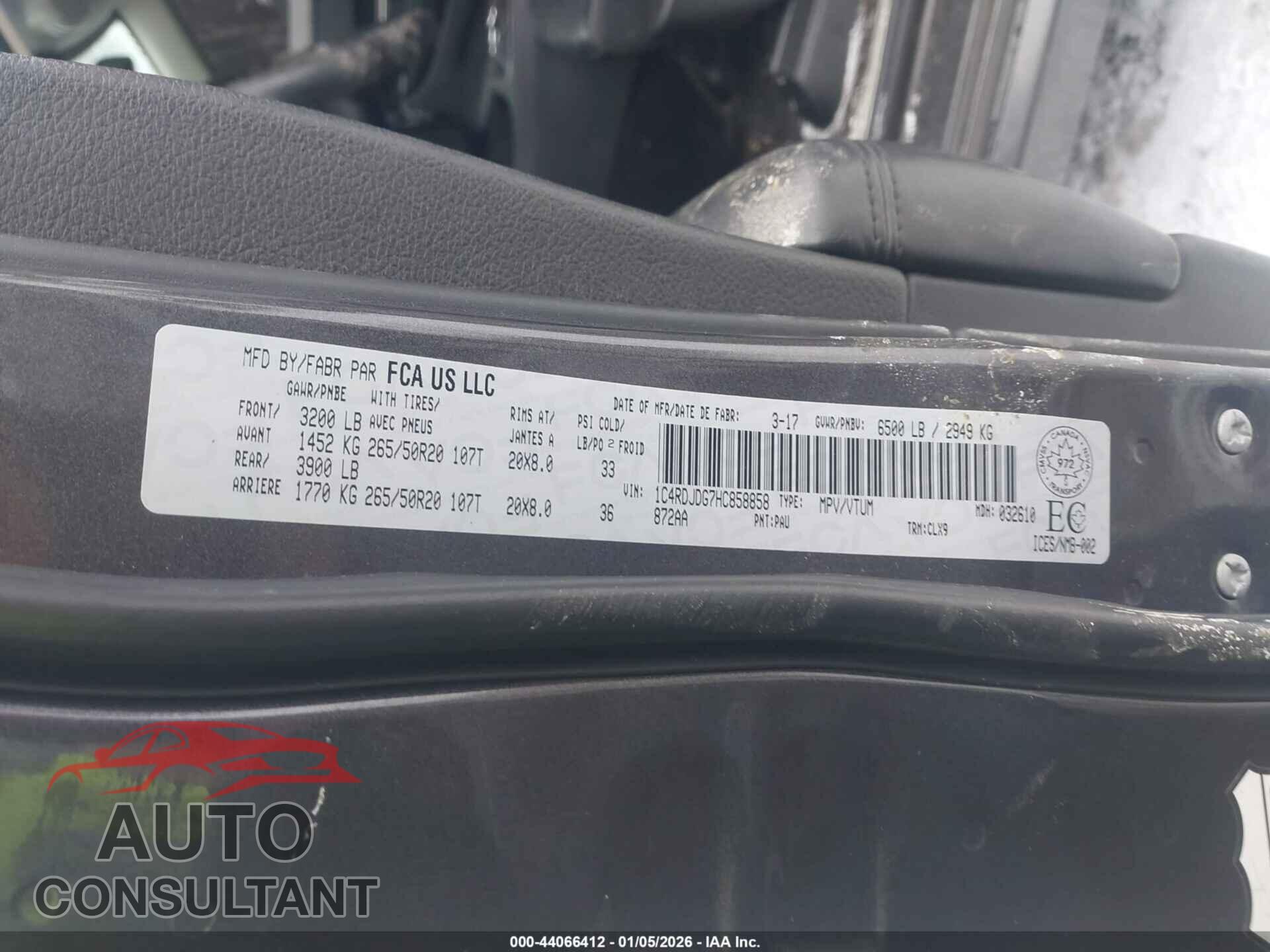 DODGE DURANGO 2017 - 1C4RDJDG7HC858858