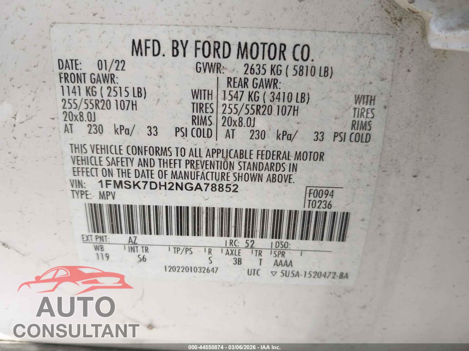 FORD EXPLORER 2022 - 1FMSK7DH2NGA78852