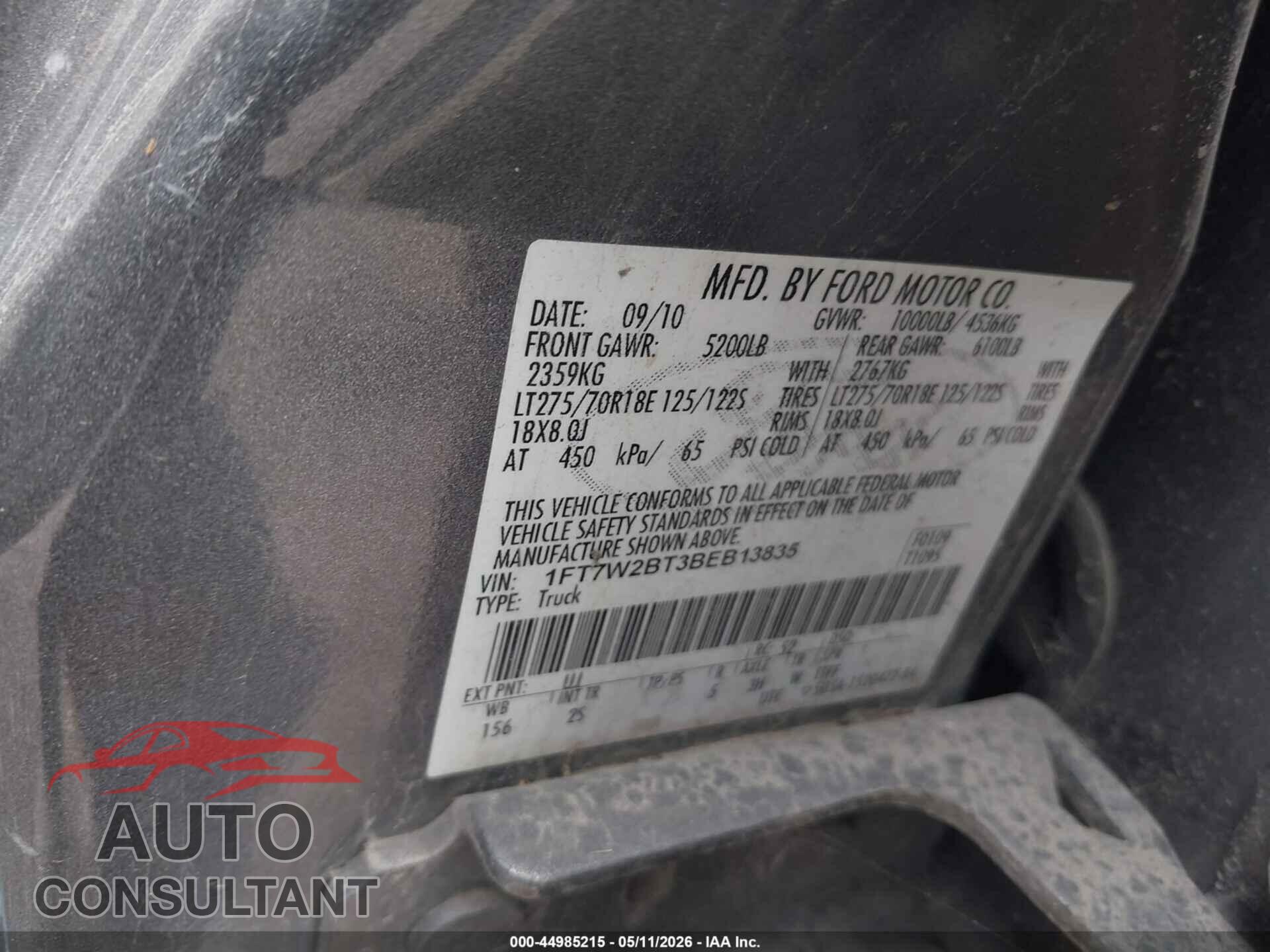 FORD F-250 2011 - 1FT7W2BT3BEB13835