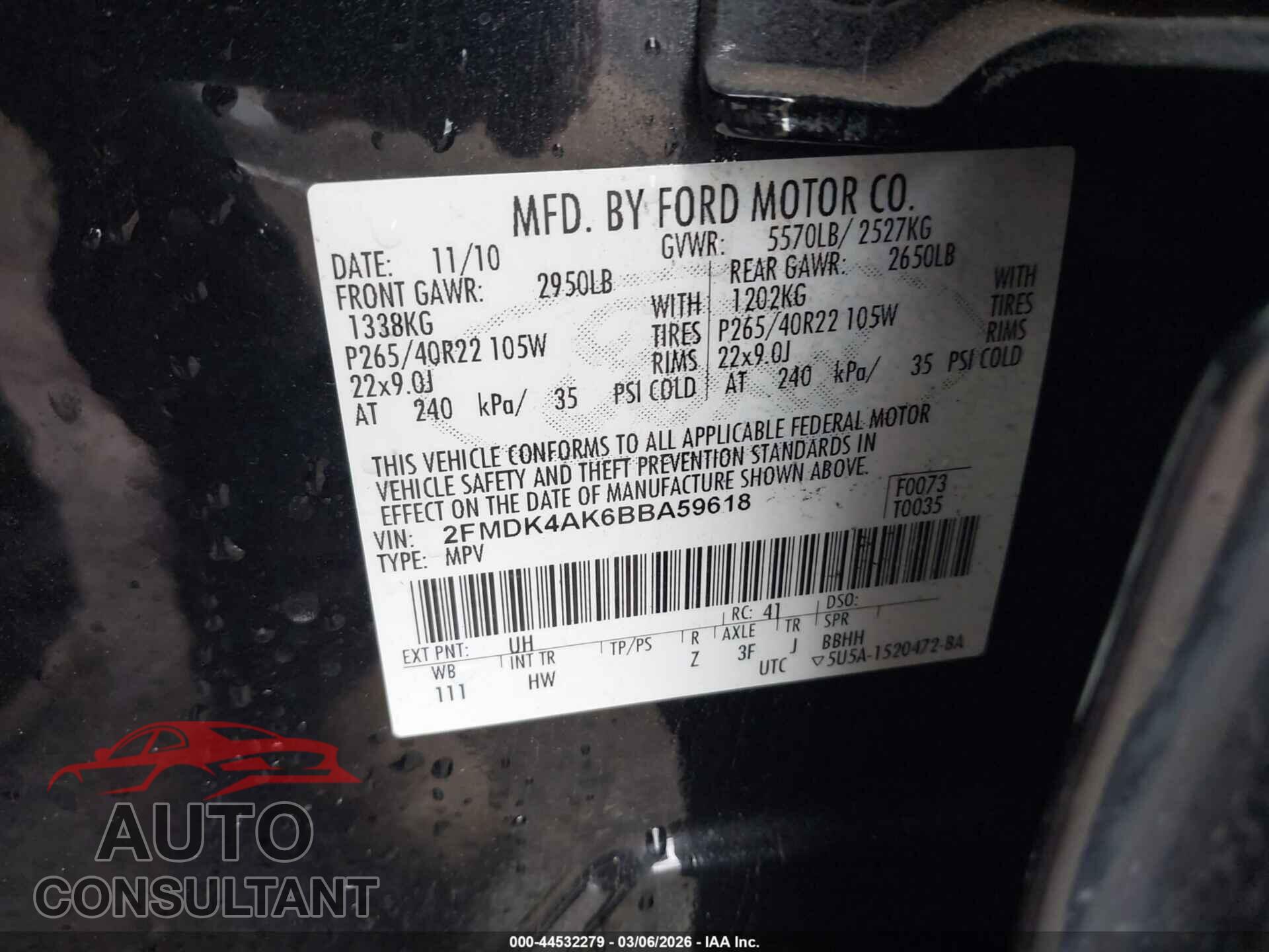 FORD EDGE 2011 - 2FMDK4AK6BBA59618