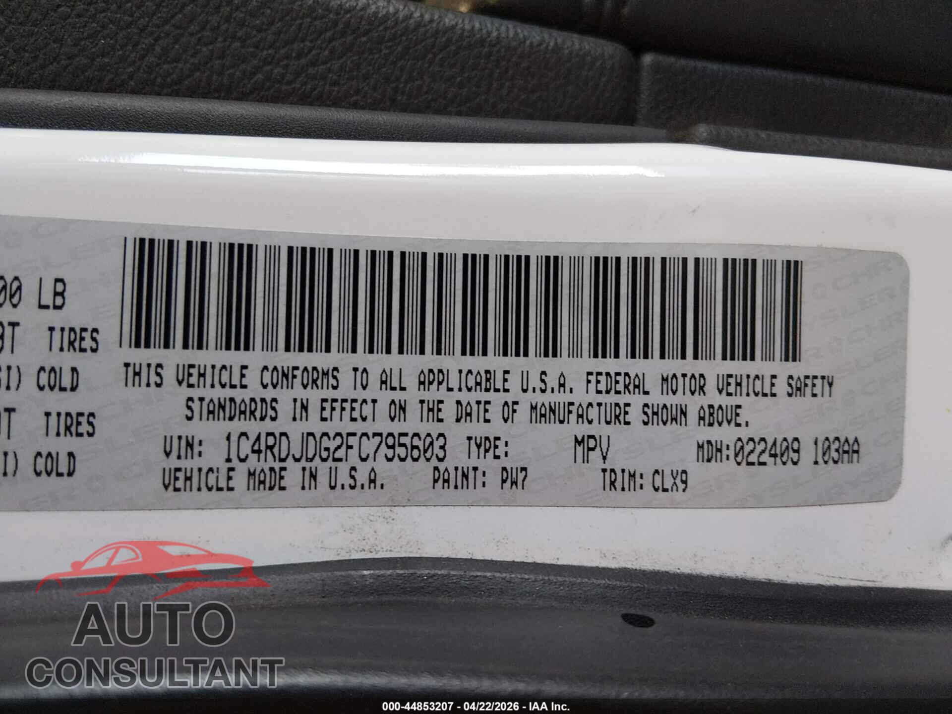 DODGE DURANGO 2015 - 1C4RDJDG2FC795603
