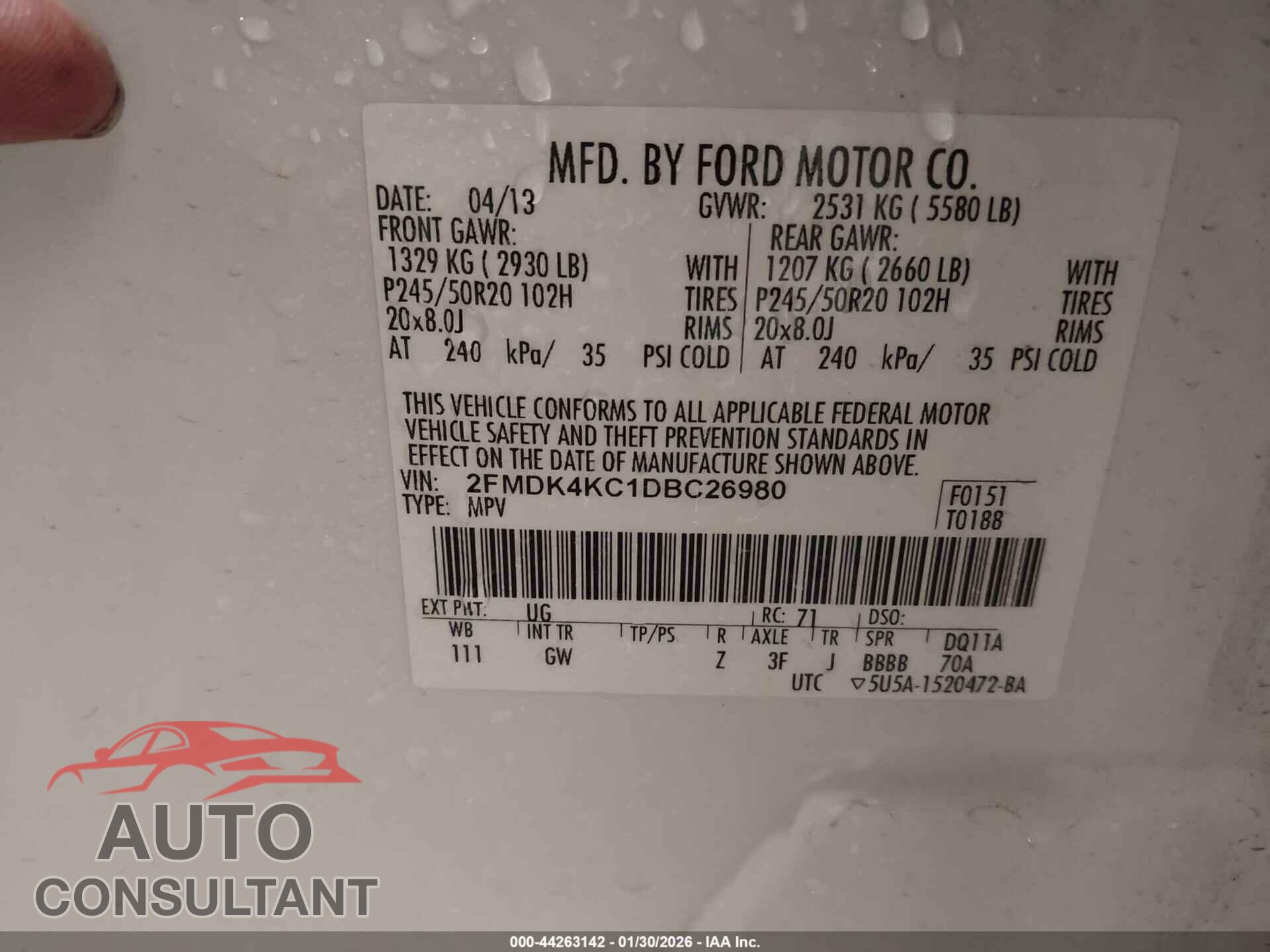 FORD EDGE 2013 - 2FMDK4KC1DBC26980
