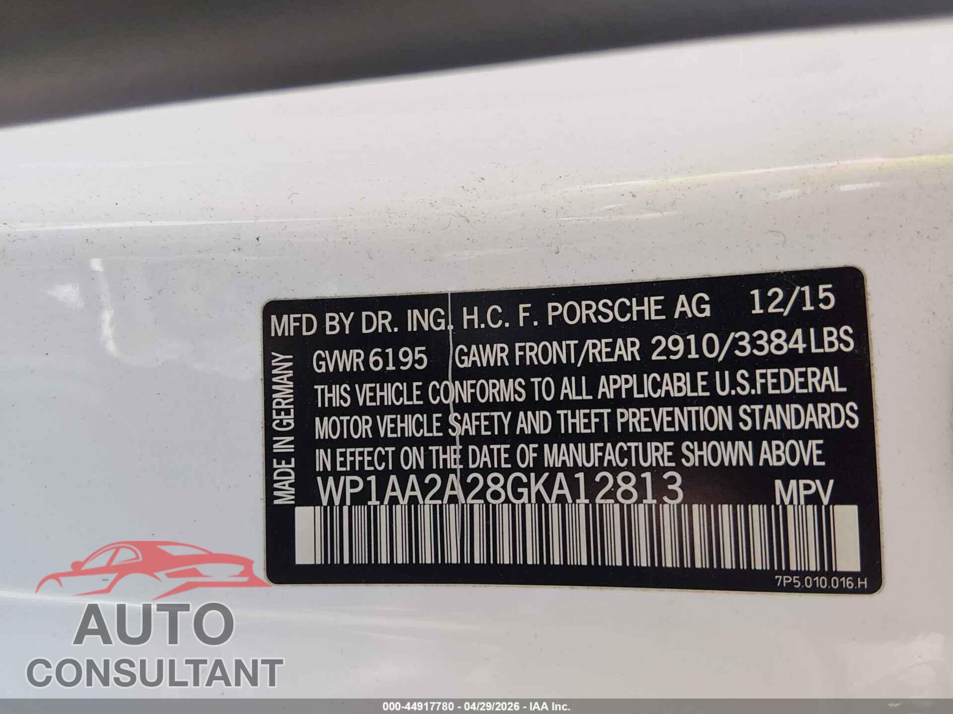 PORSCHE CAYENNE 2016 - WP1AA2A28GKA12813