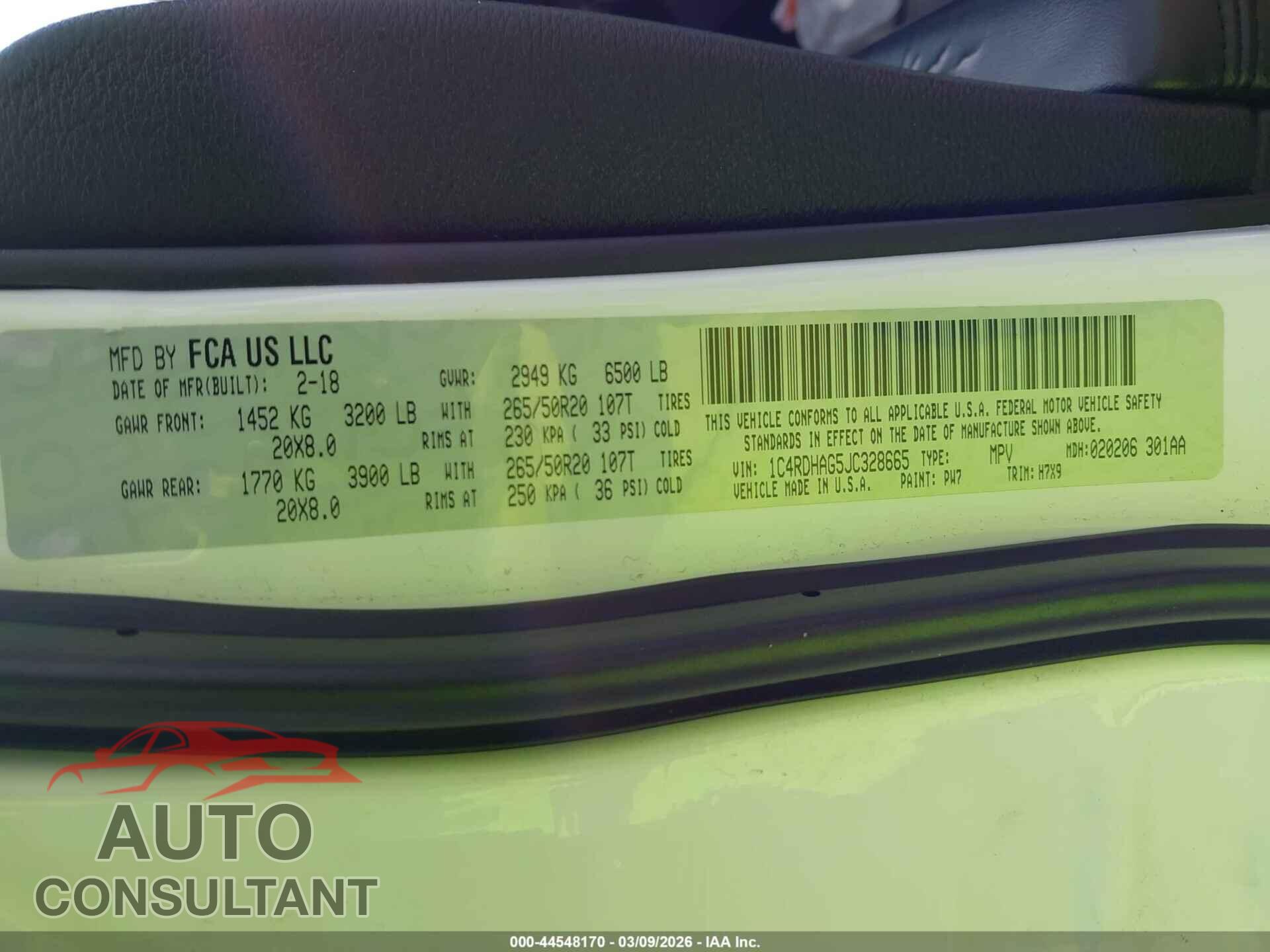 DODGE DURANGO 2018 - 1C4RDHAG5JC328665