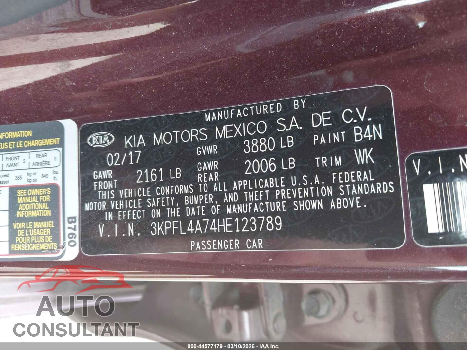 KIA FORTE 2017 - 3KPFL4A74HE123789