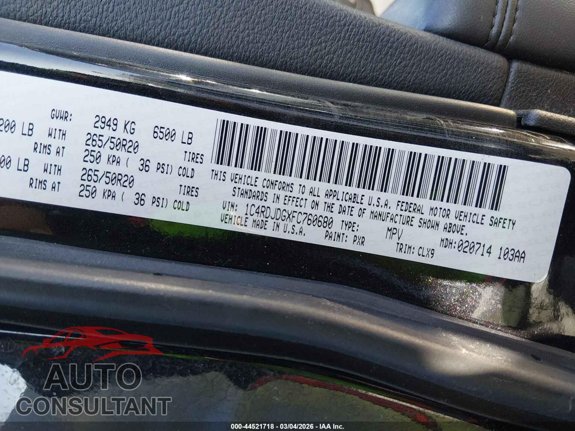 DODGE DURANGO 2015 - 1C4RDJDGXFC760680