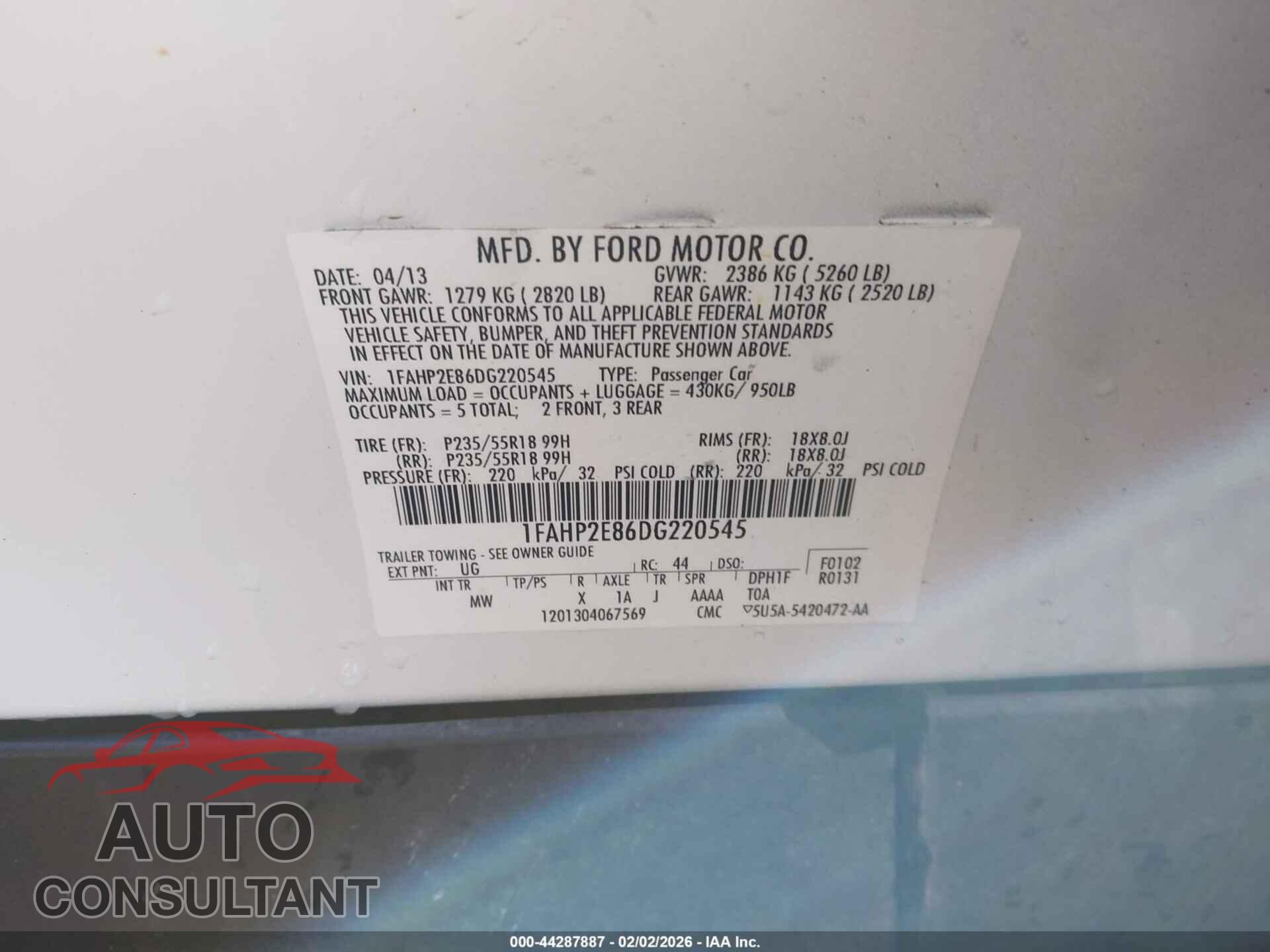 FORD TAURUS 2013 - 1FAHP2E86DG220545