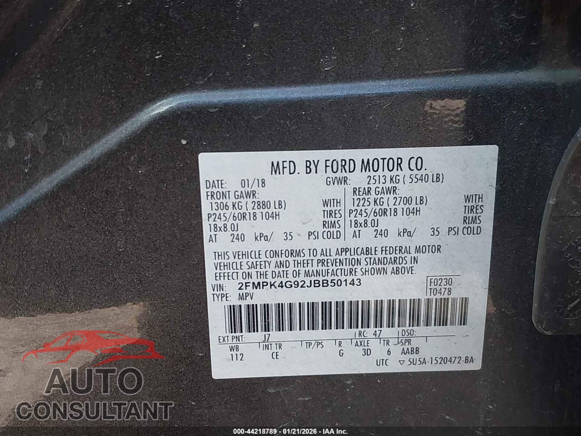 FORD EDGE 2018 - 2FMPK4G92JBB50143