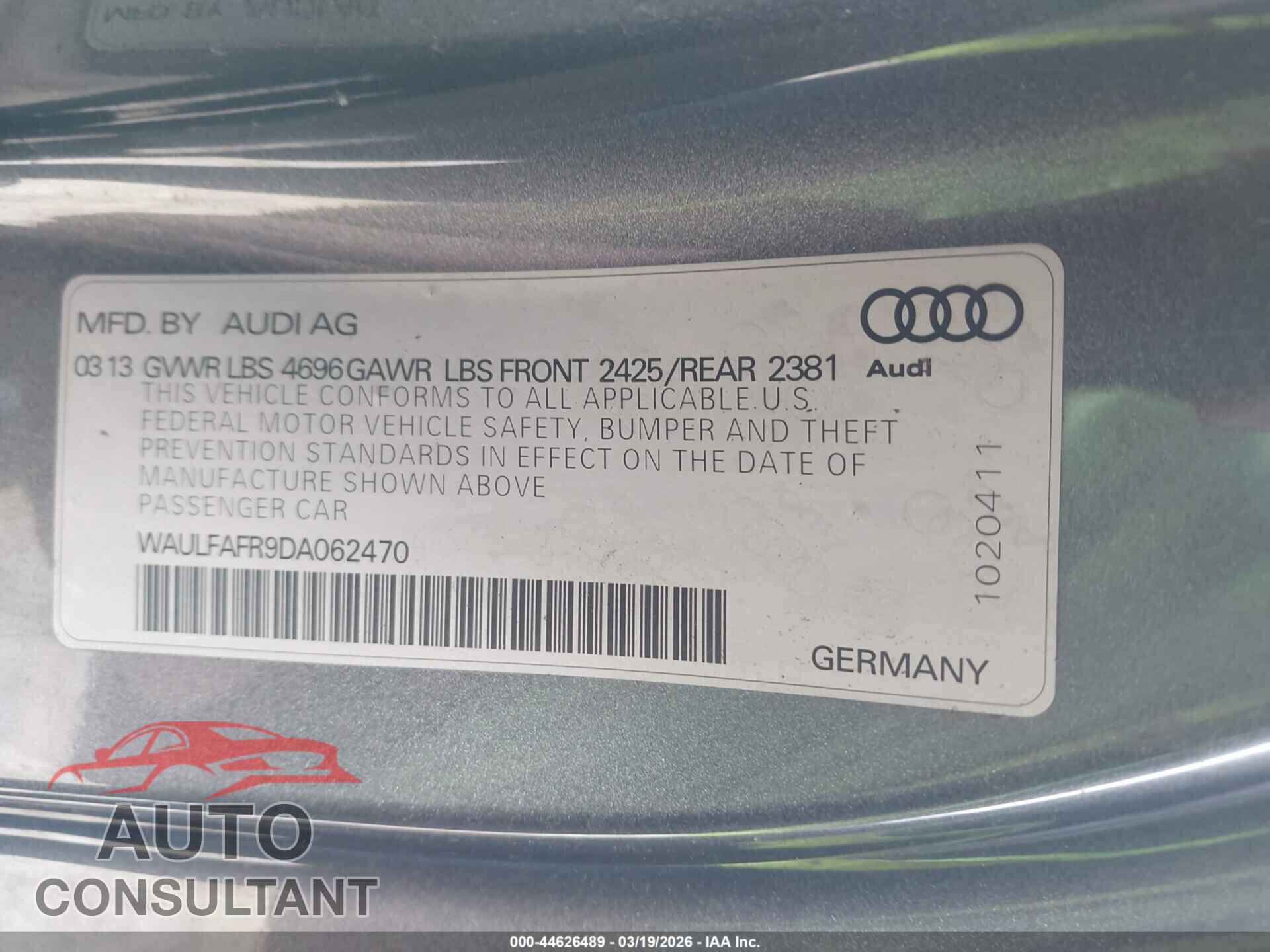 AUDI A5 2013 - WAULFAFR9DA062470