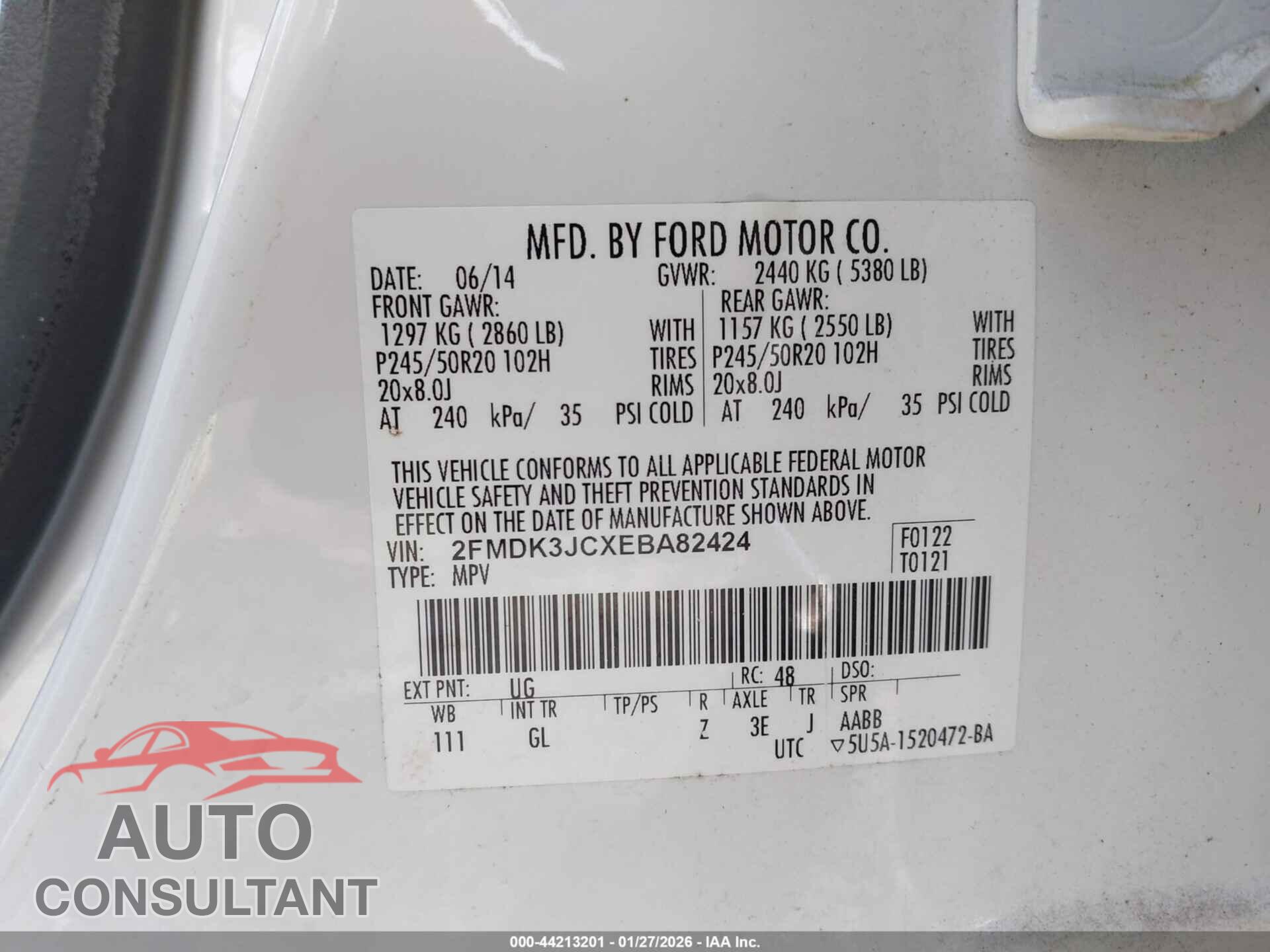 FORD EDGE 2014 - 2FMDK3JCXEBA82424