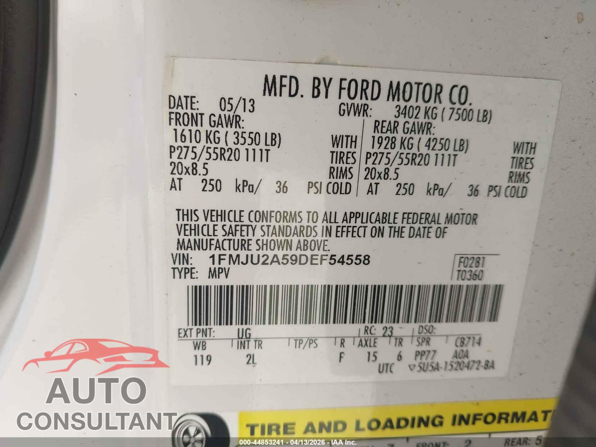 FORD EXPEDITION 2013 - 1FMJU2A59DEF54558