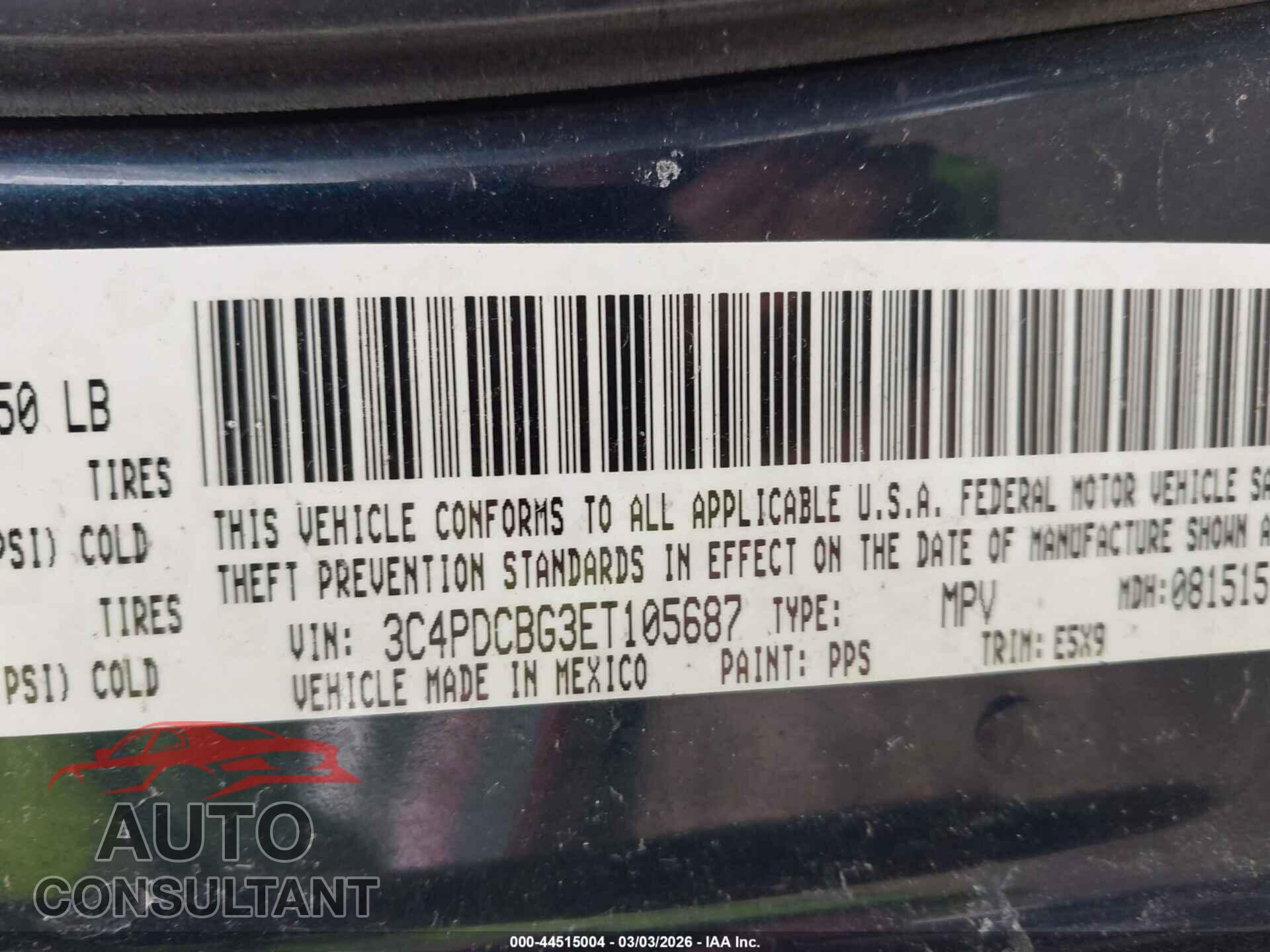 DODGE JOURNEY 2014 - 3C4PDCBG3ET105687