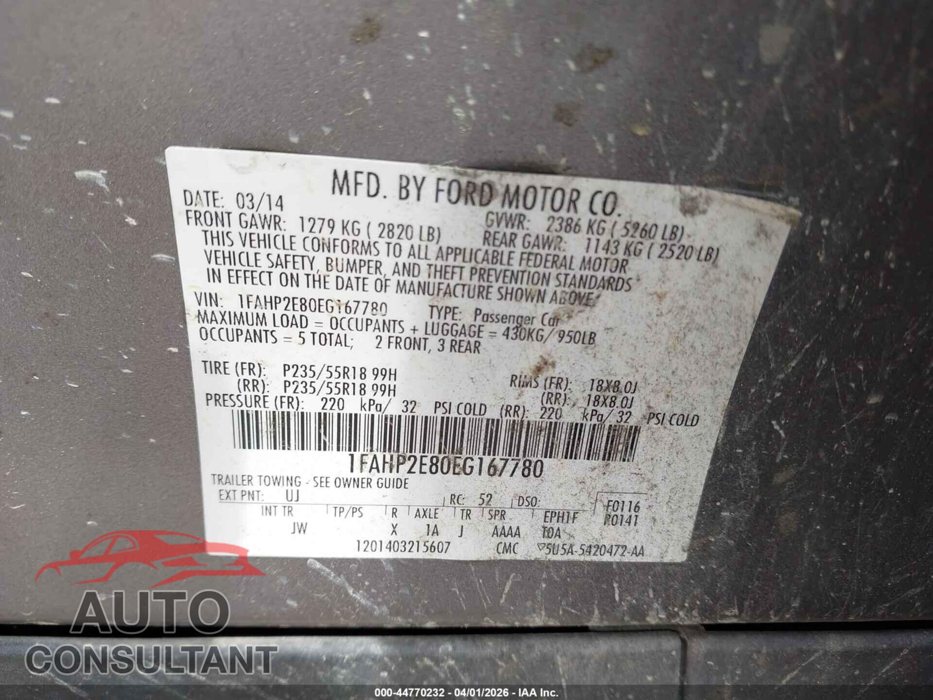 FORD TAURUS 2014 - 1FAHP2E80EG167780