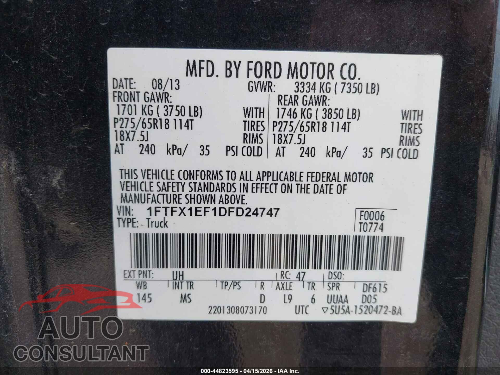 FORD F-150 2013 - 1FTFX1EF1DFD24747