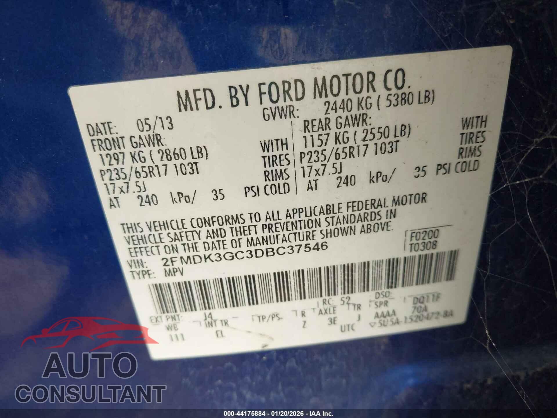 FORD EDGE 2013 - 2FMDK3GC3DBC37546