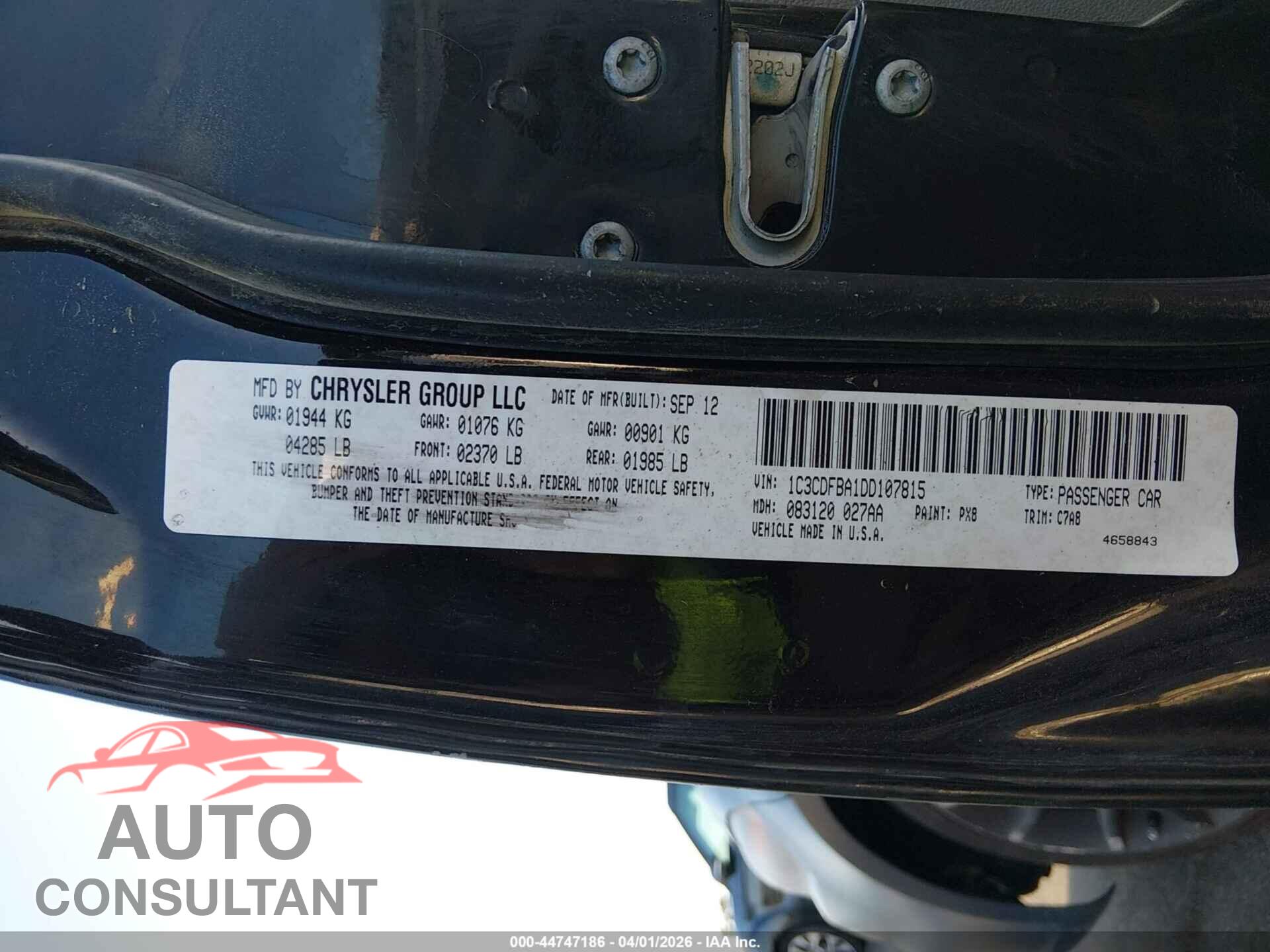 DODGE DART 2013 - 1C3CDFBA1DD107815