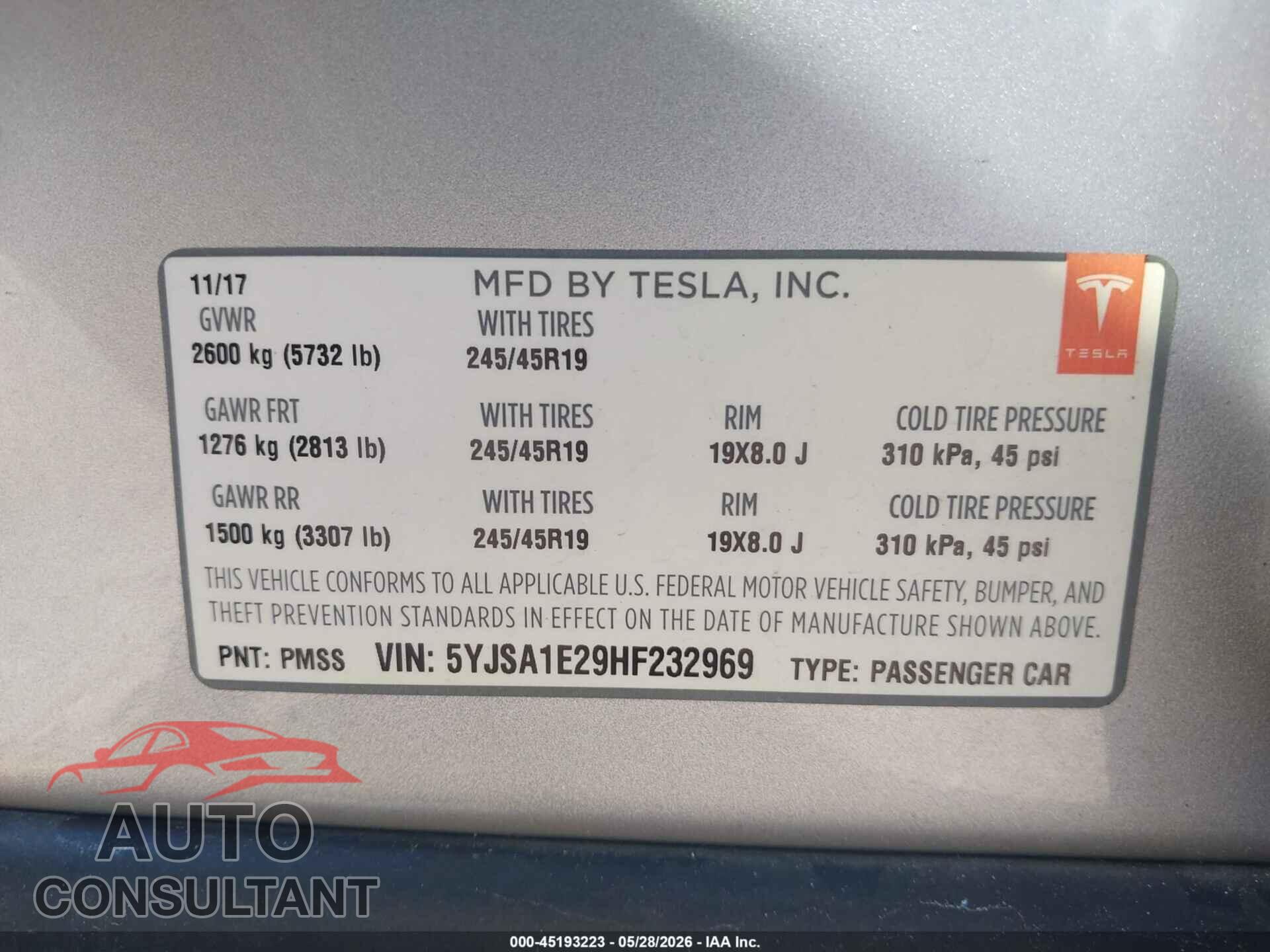 TESLA MODEL S 2017 - 5YJSA1E29HF232969