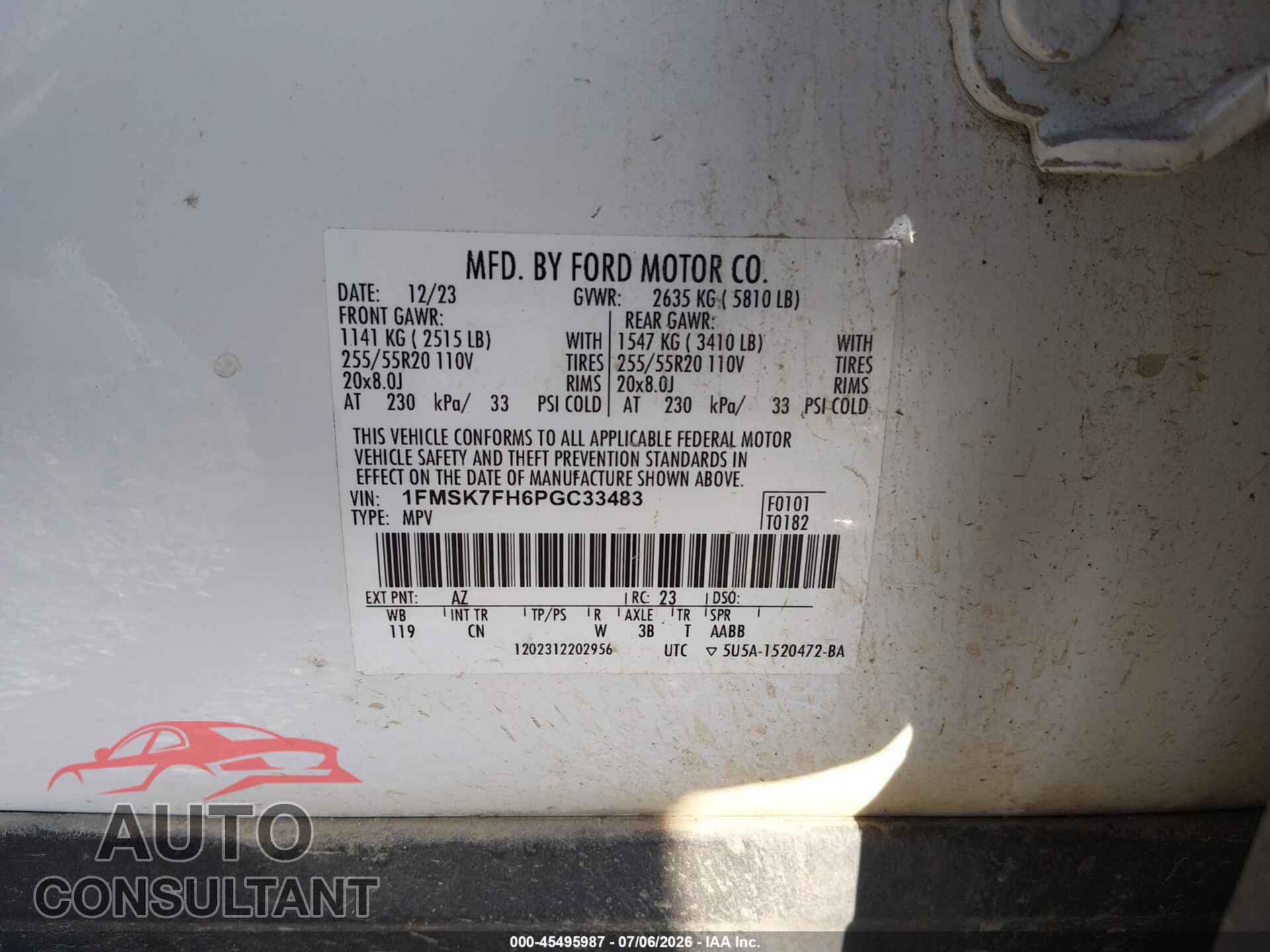 FORD EXPLORER 2023 - 1FMSK7FH6PGC33483