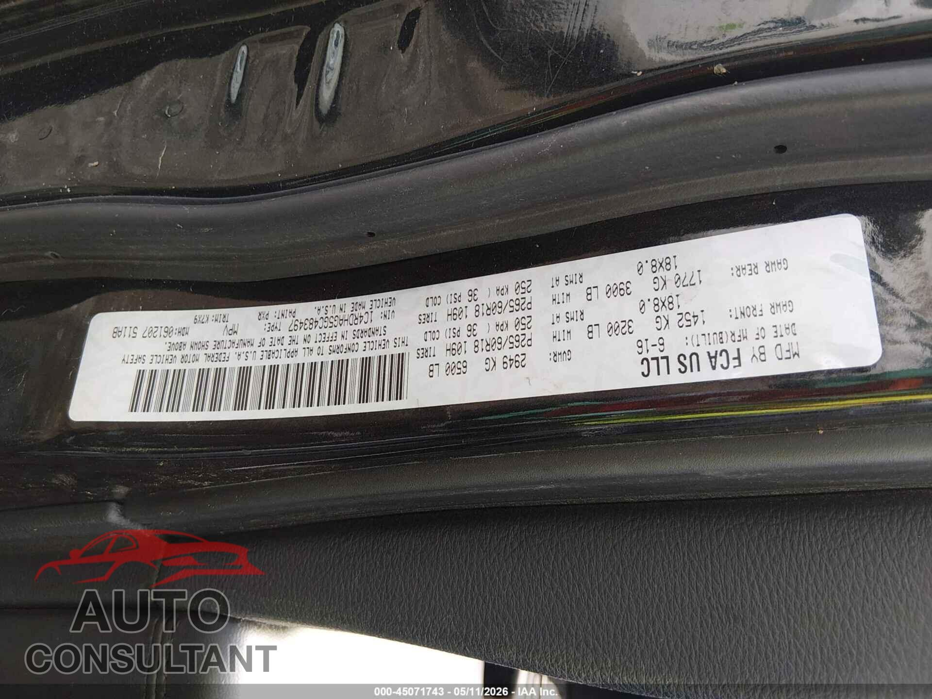 DODGE DURANGO 2016 - 1C4RDHAG5GC483497