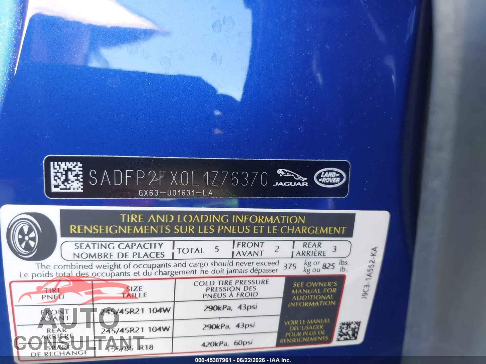 JAGUAR E-PACE 2020 - SADFP2FX0L1Z76370
