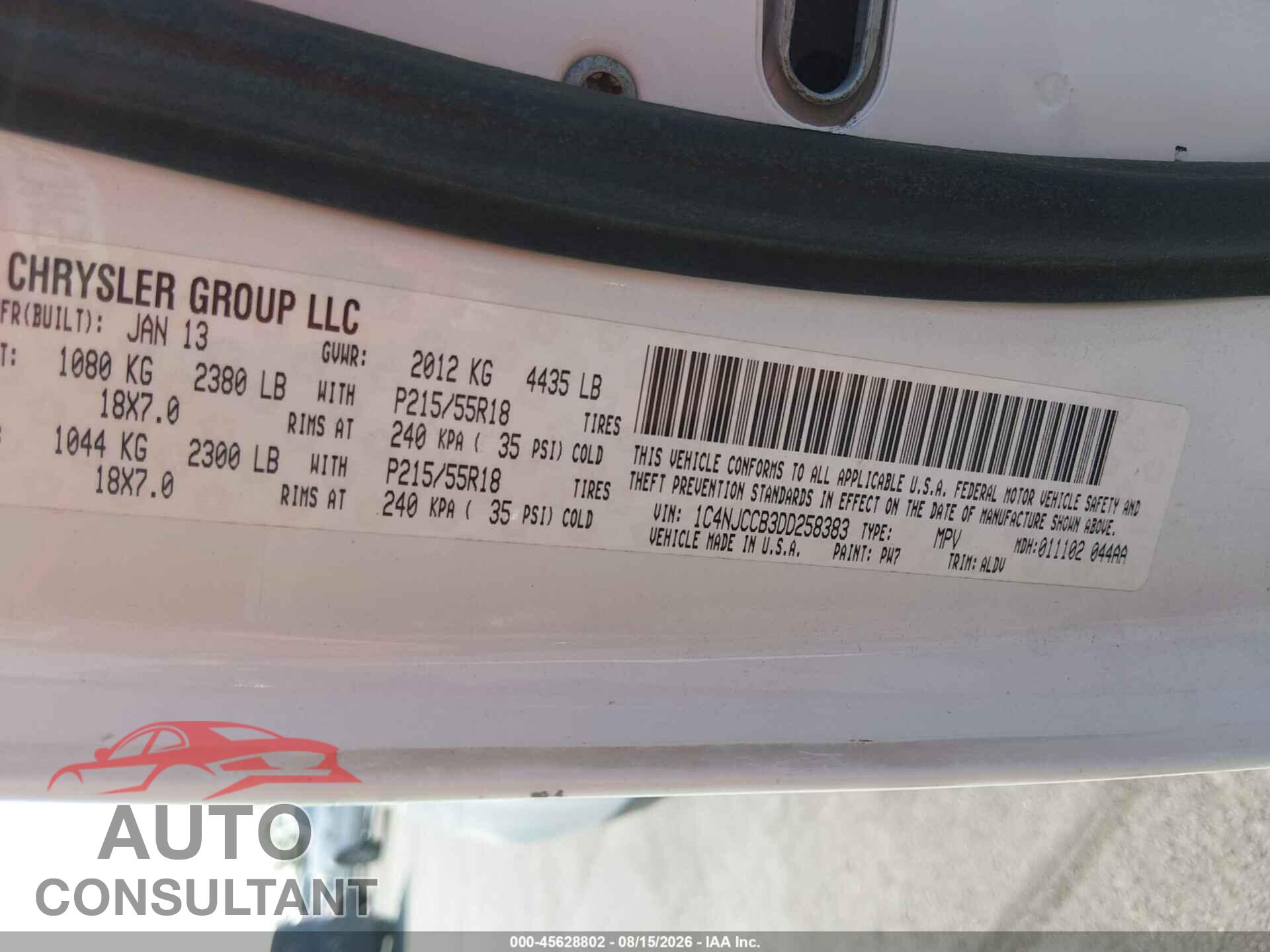 JEEP COMPASS 2013 - 1C4NJCCB3DD258383