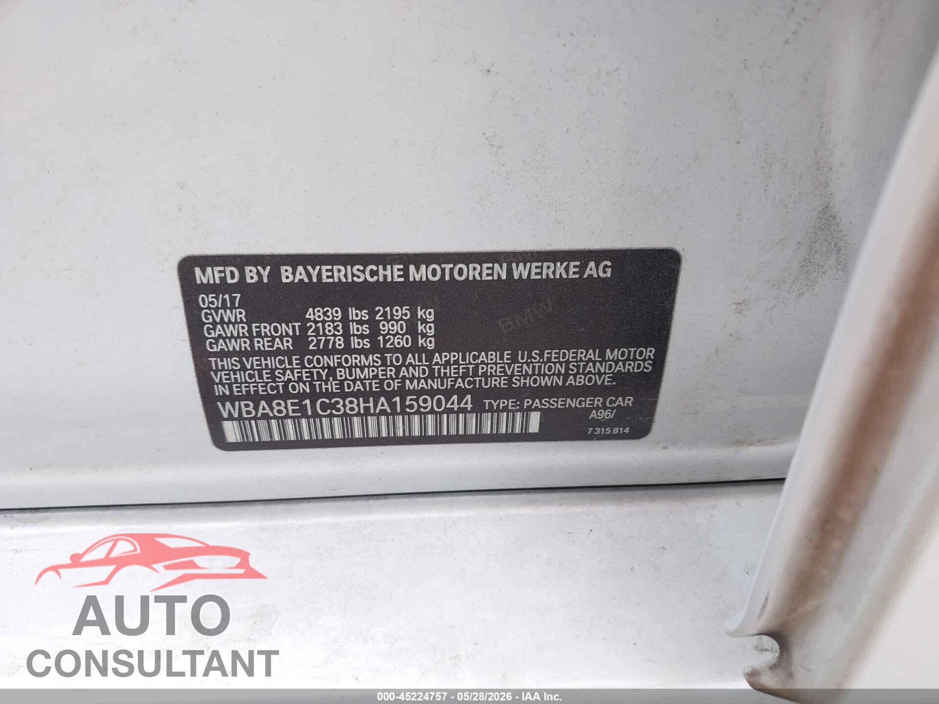 BMW 330E 2017 - WBA8E1C38HA159044