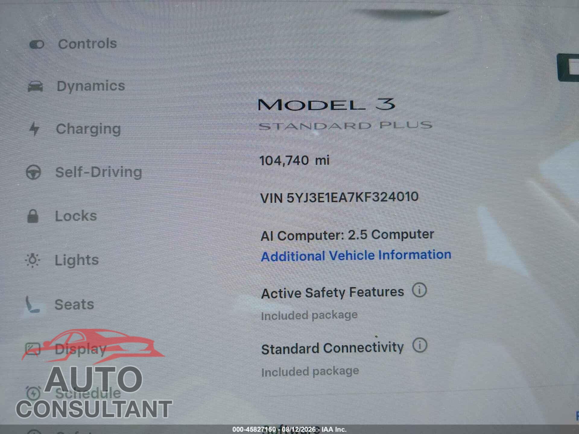 TESLA MODEL 3 2019 - 5YJ3E1EA7KF324010
