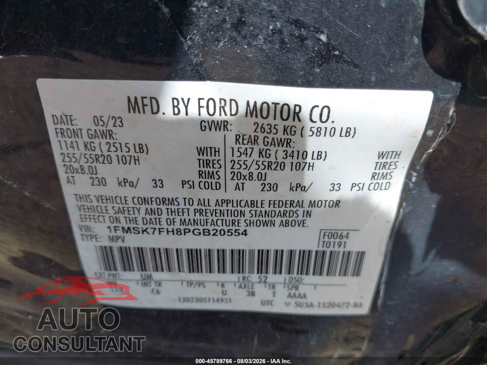 FORD EXPLORER 2023 - 1FMSK7FH8PGB20554