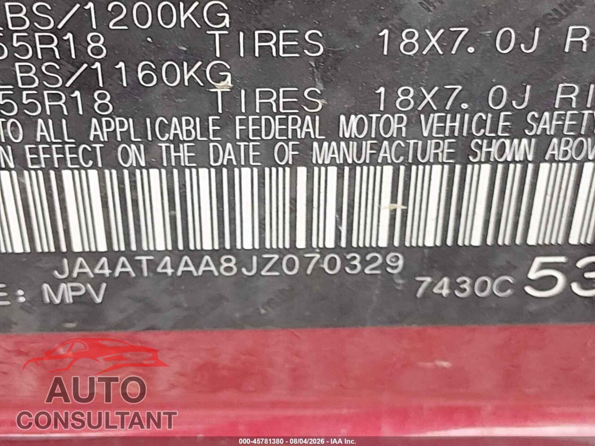 MITSUBISHI ECLIPSE CROSS 2018 - JA4AT4AA8JZ070329