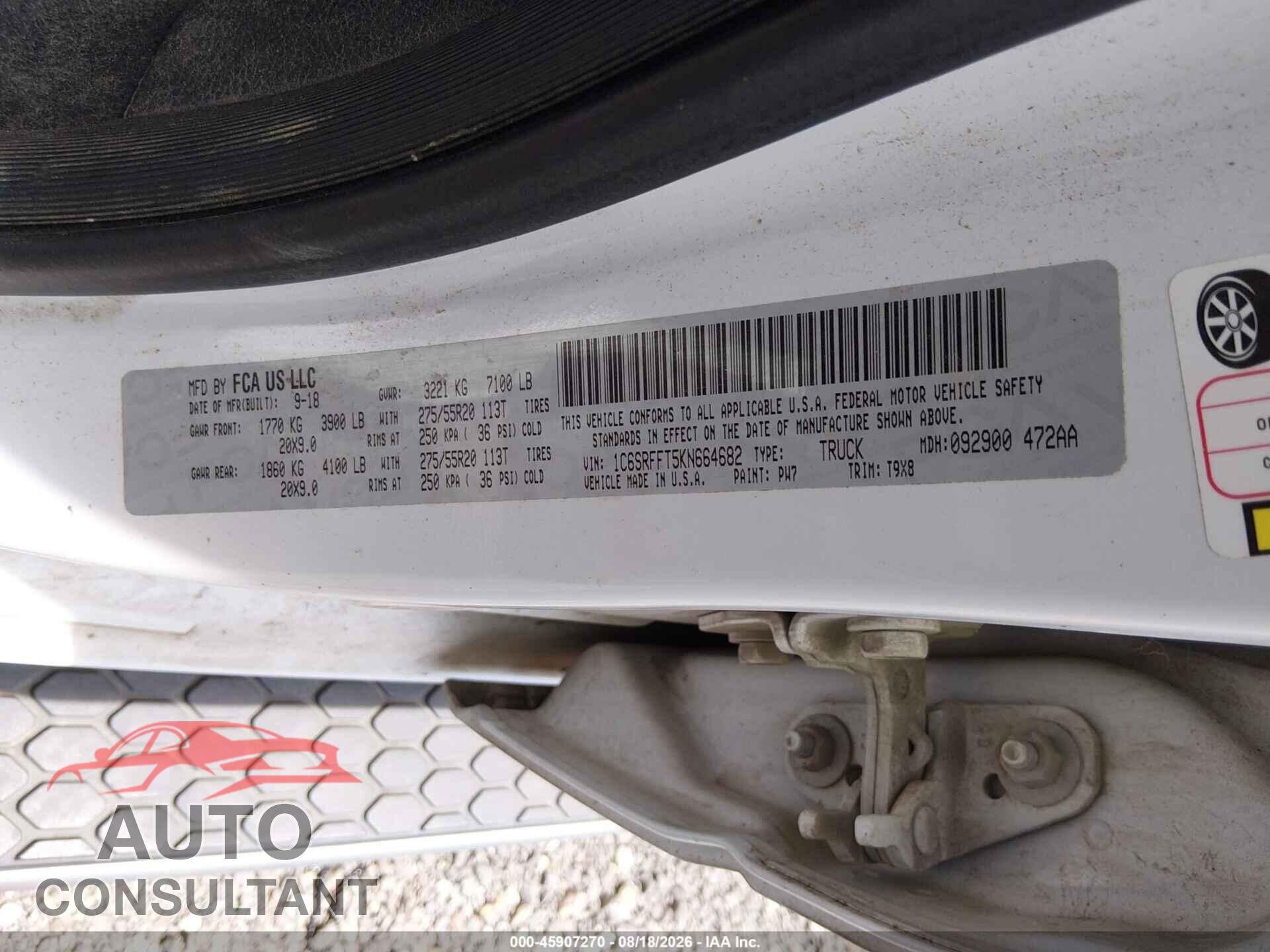 RAM 1500 2019 - 1C6SRFFT5KN664682